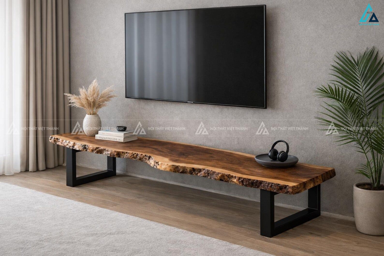 Kệ tivi gỗ tự nhiên chân sắt hiện đại sang trọng tinh tế