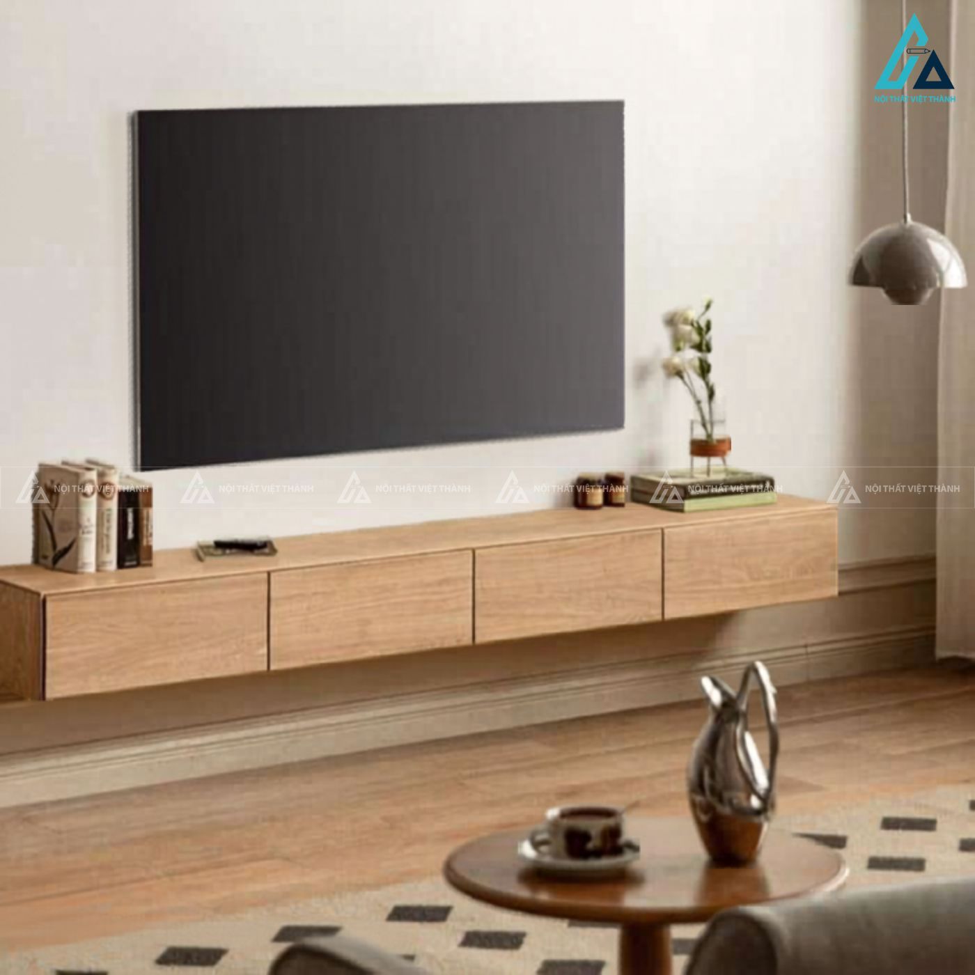 Kệ tivi treo tường gỗ tự nhiên thiết kế tối giản hiện đại
