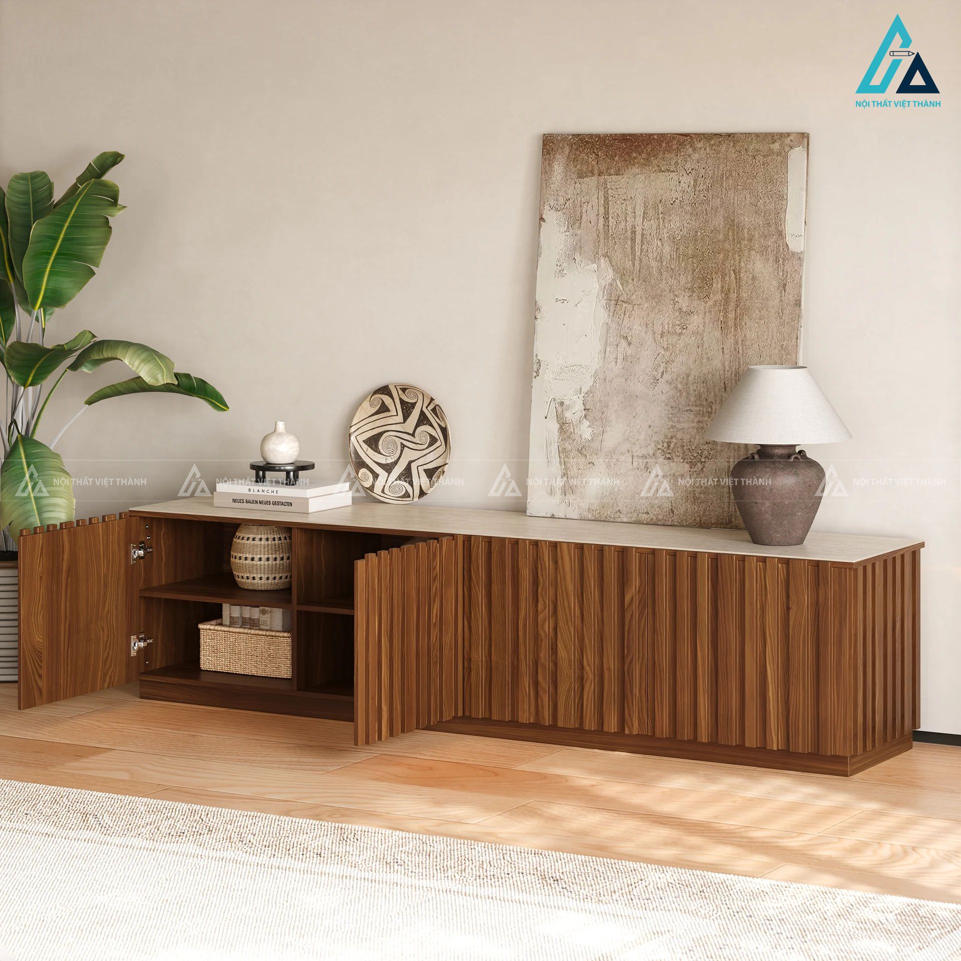 Kệ tivi gỗ tự nhiên thiết kế tủ bệt hiện đại có đèn led decor 2