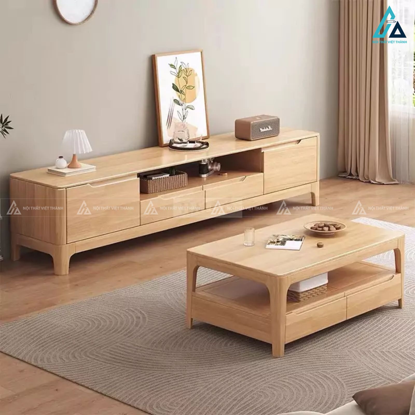 Kệ tivi gỗ tự nhiên thiết kế tối giản cho phòng khách hiện đại 2
