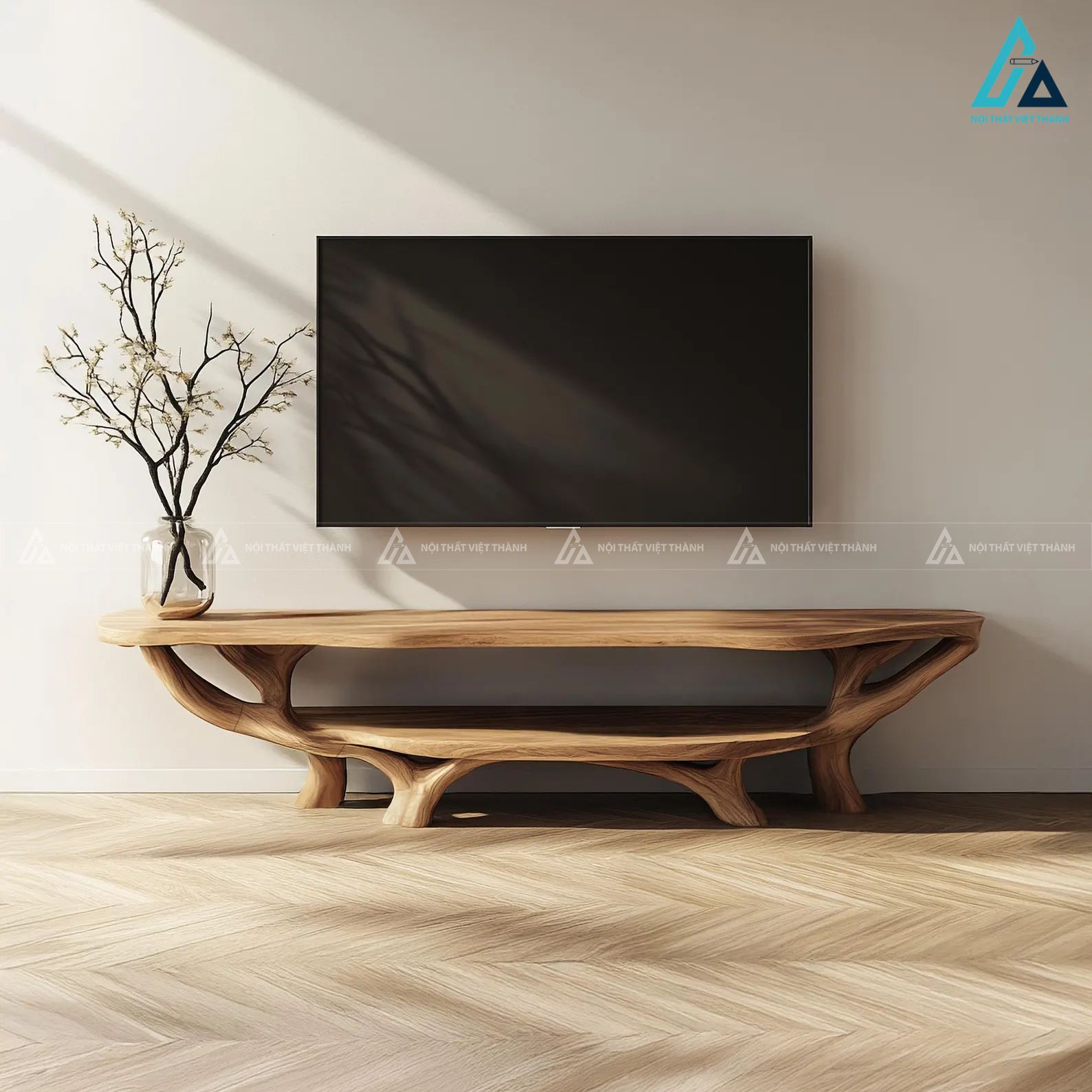 Kệ tivi gỗ tự nhiên thiết kế kiểu dáng chân cây nghệ thuật 1
