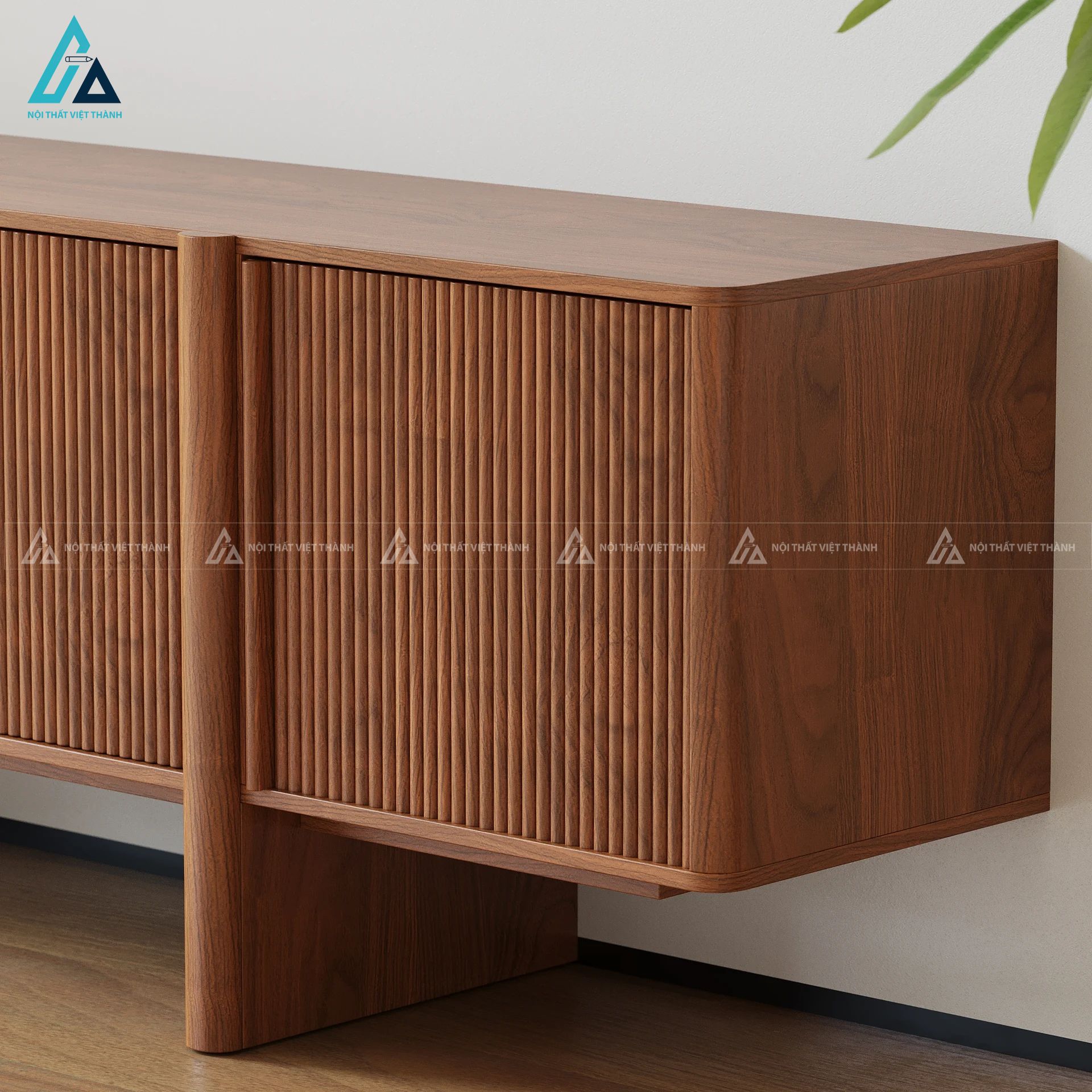 Kệ tivi gỗ tự nhiên thiết kế cánh nan dọc sang trọng đẳng cấp 2