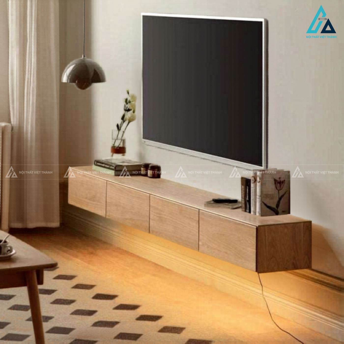 Kệ tivi treo tường gỗ tự nhiên thiết kế tối giản hiện đại 1