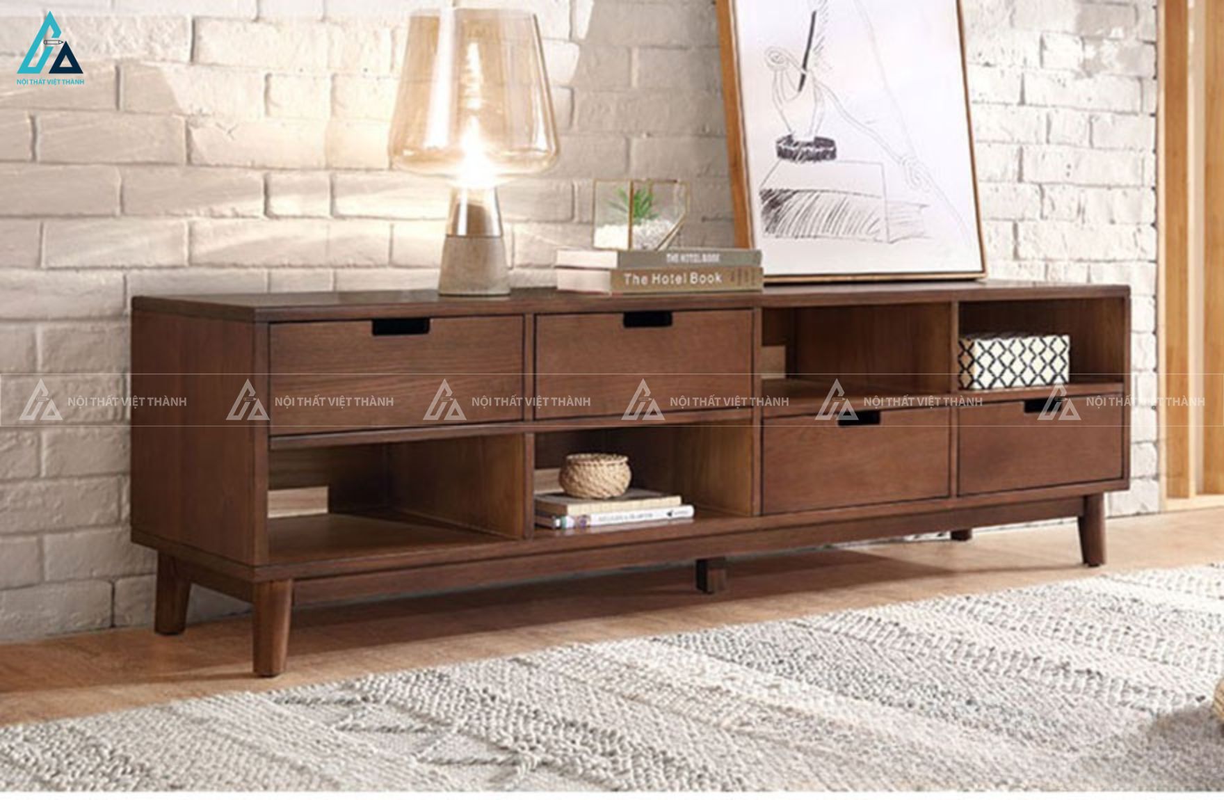 Kệ tivi gỗ tự nhiên nhiều ngăn kéo thông minh cho phòng khách 2