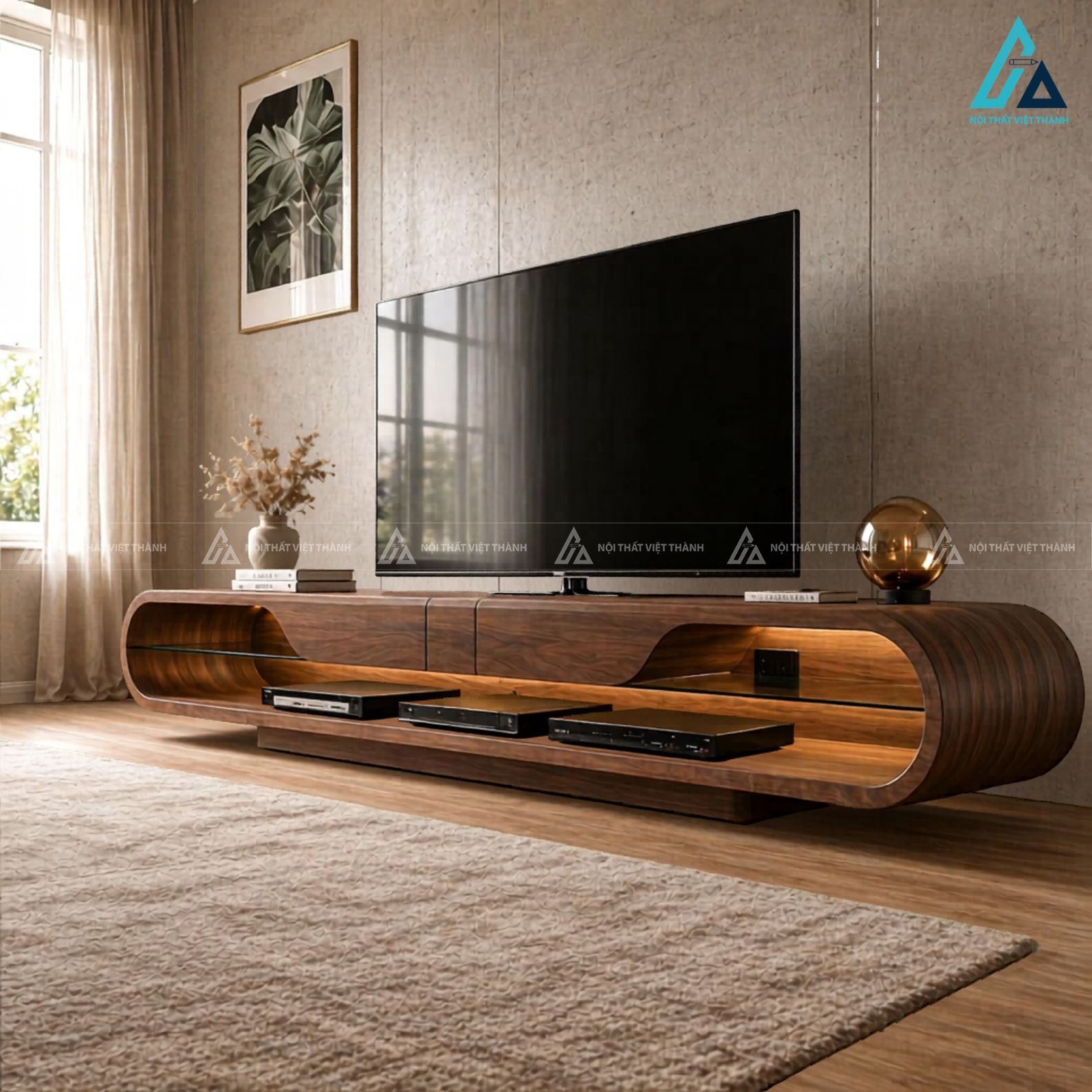 Kệ tivi gỗ thiết kế bo tròn hiện đại sang trọng cao cấp 1