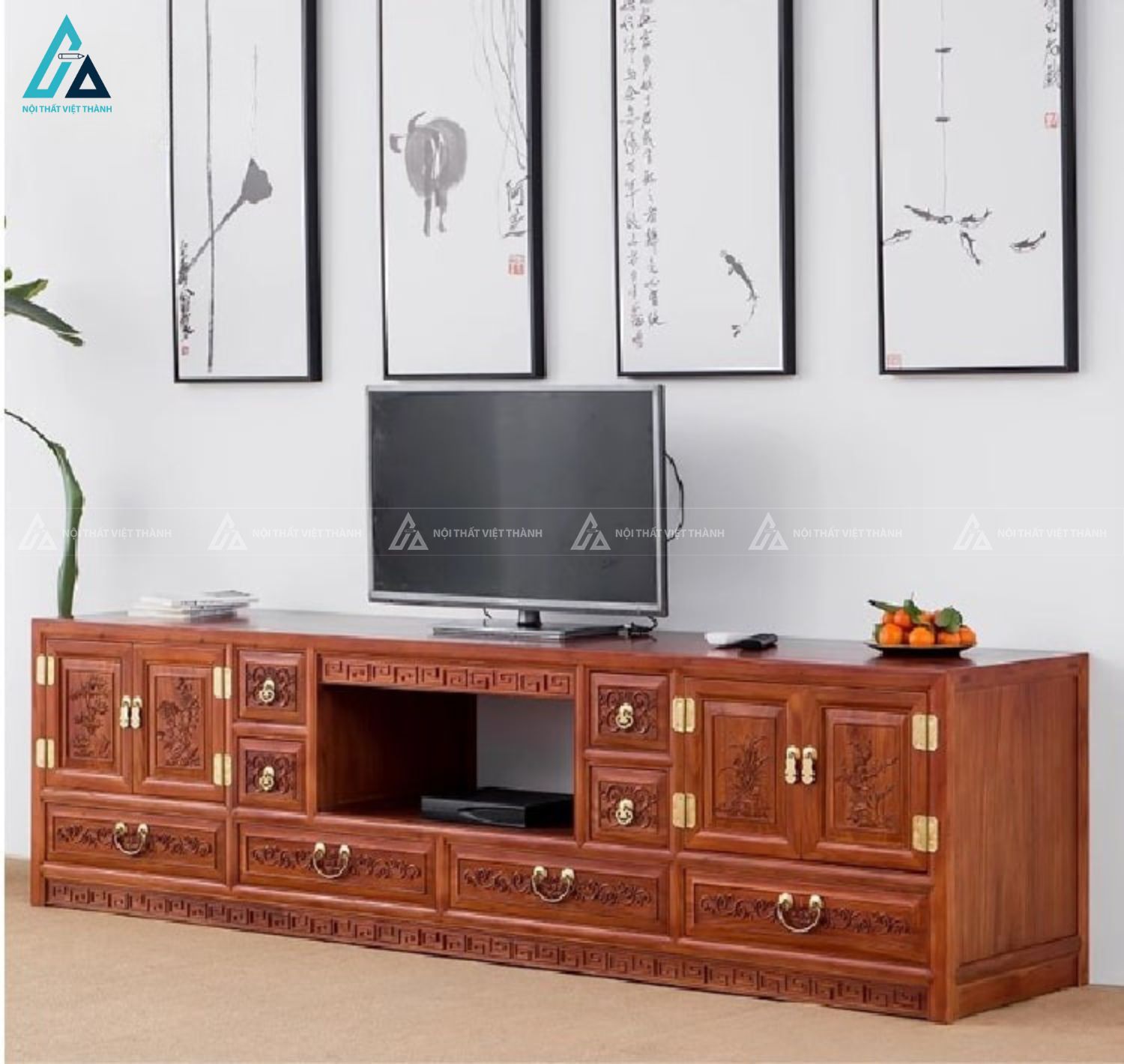 Kệ tivi gỗ tự nhiên chạm khắc cổ điển cao cấp sang trọng 3