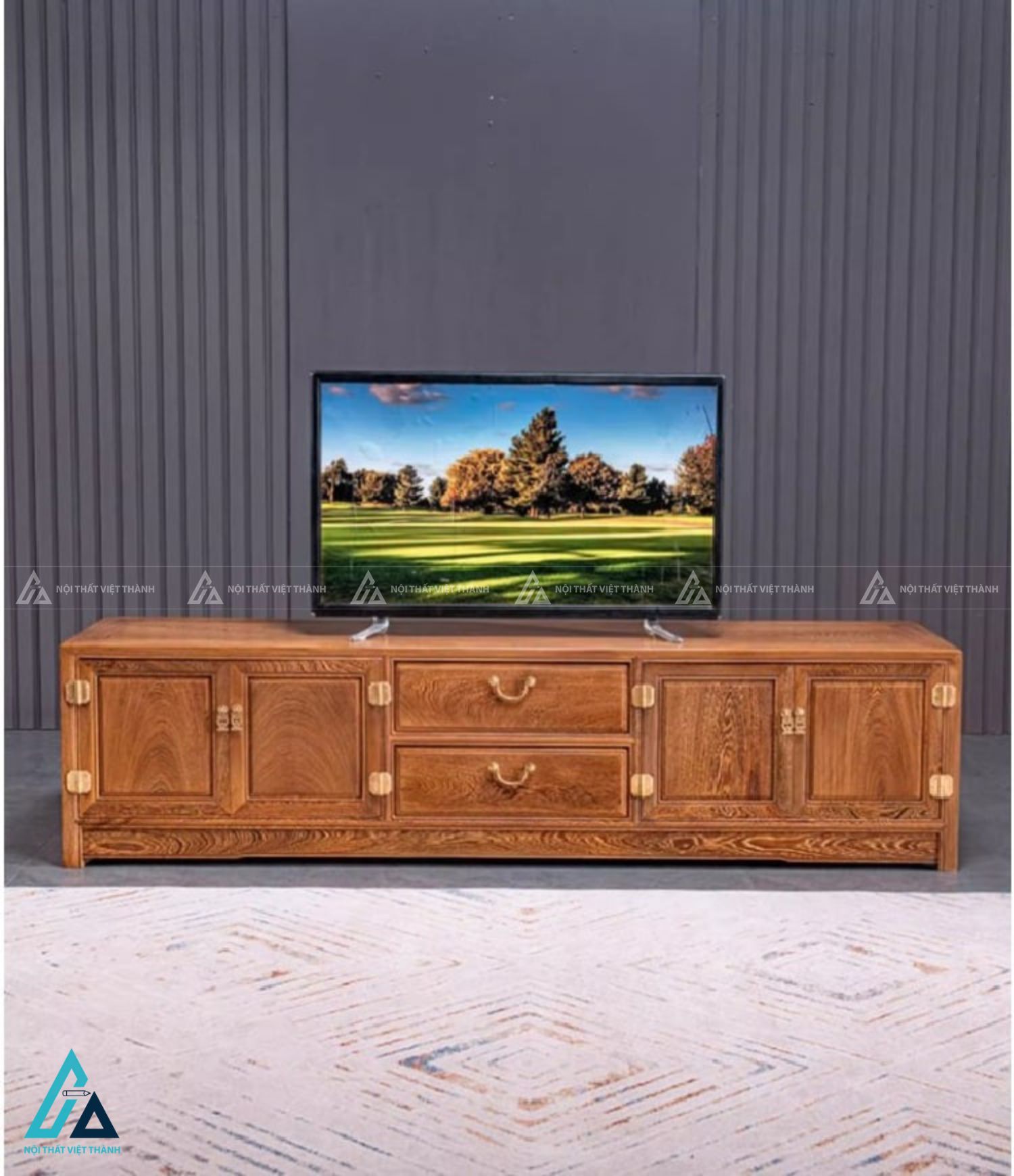 Bộ kệ tivi gỗ tự nhiên kết hợp tủ đứng sang trọng đẳng cấp 3