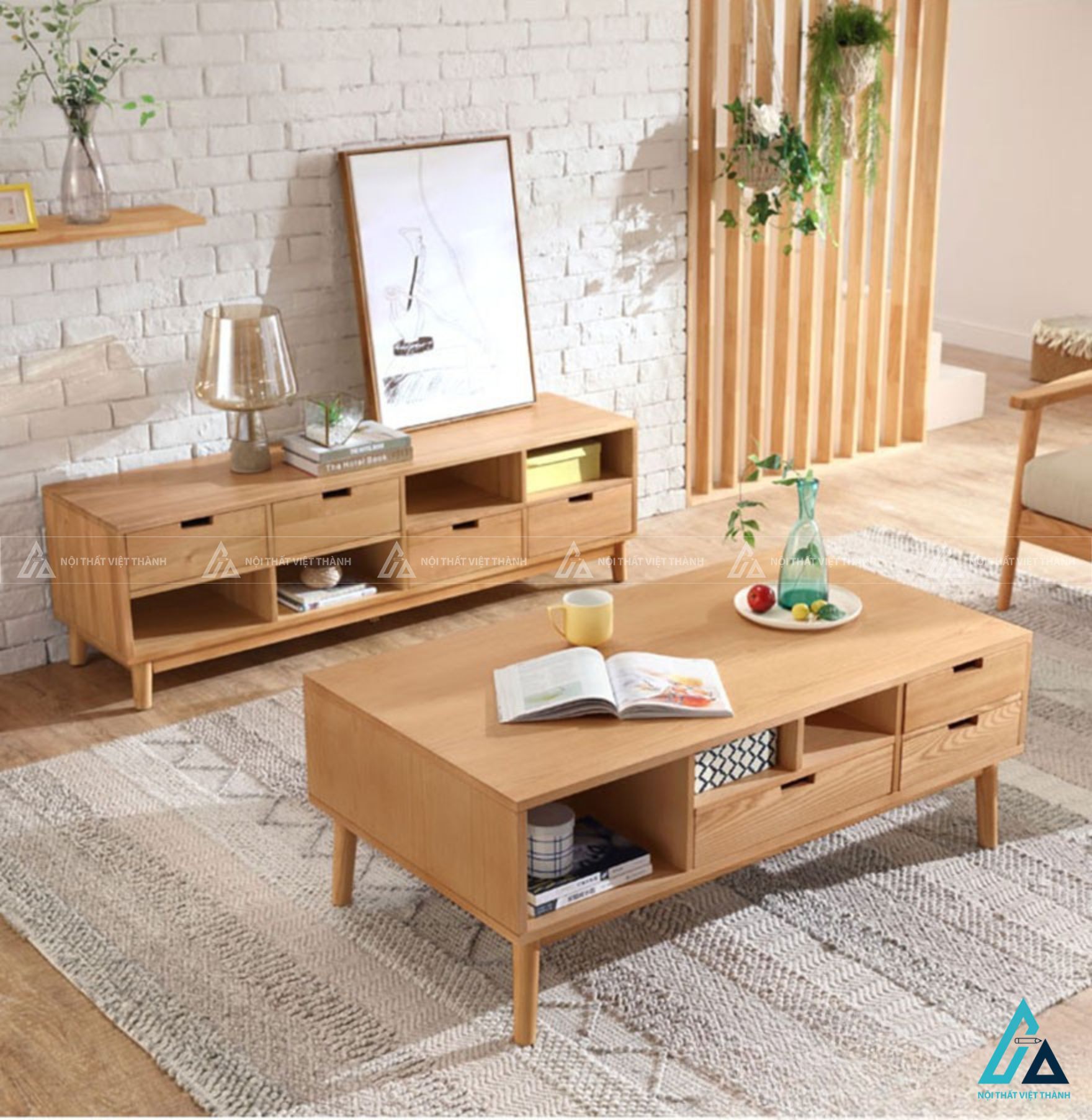 Kệ tivi gỗ tự nhiên nhiều ngăn kéo thông minh cho phòng khách 3