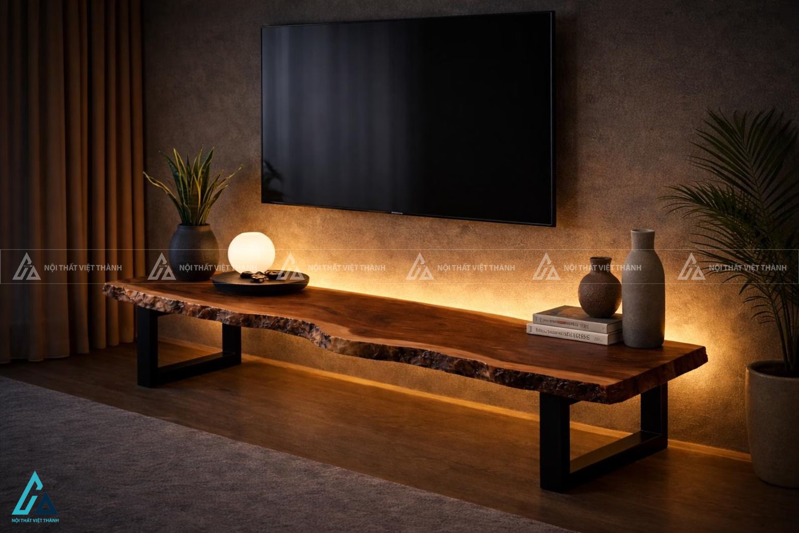 Kệ tivi gỗ tự nhiên chân sắt hiện đại sang trọng tinh tế 2