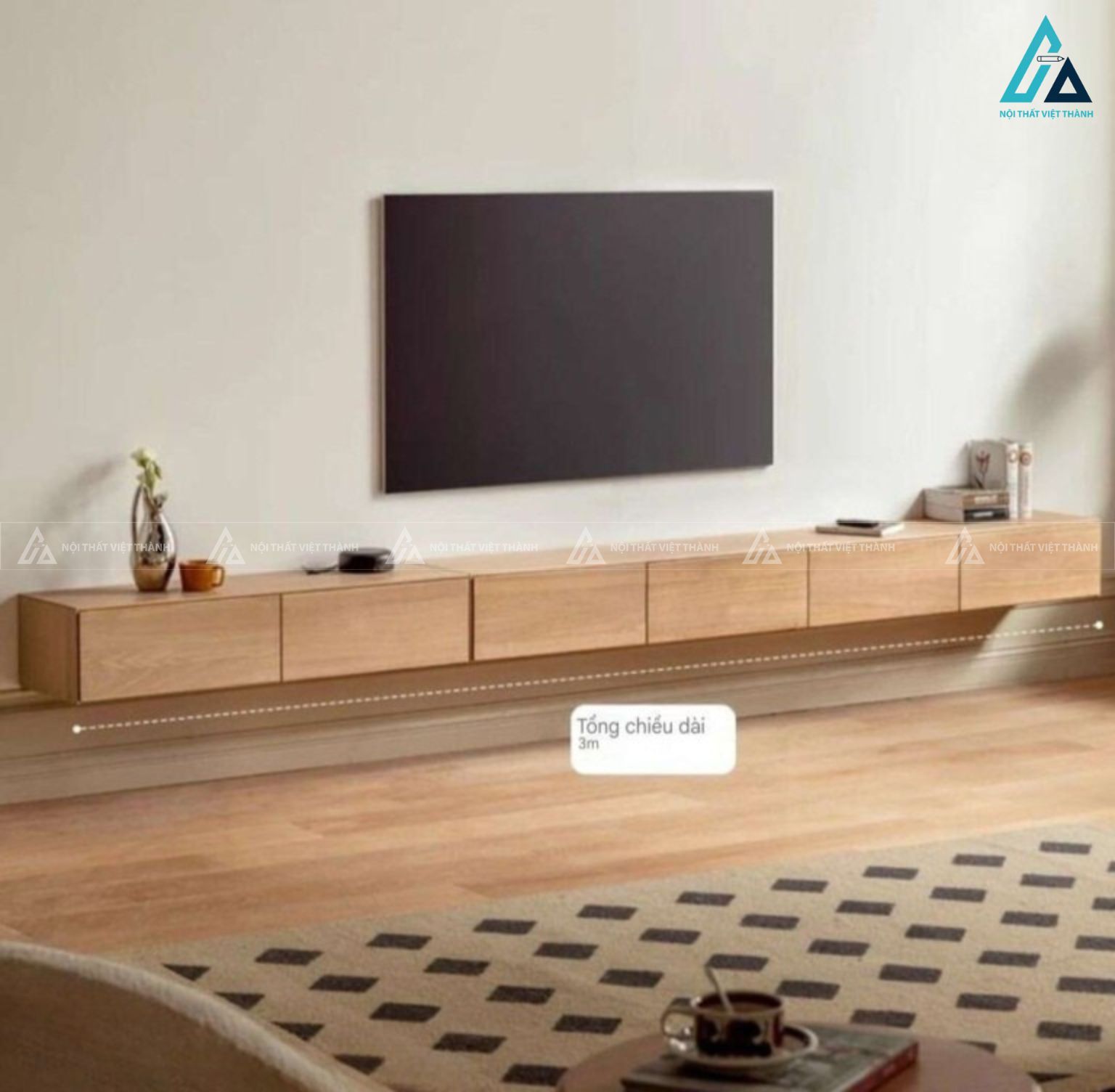 Kệ tivi treo tường gỗ tự nhiên thiết kế tối giản hiện đại 2