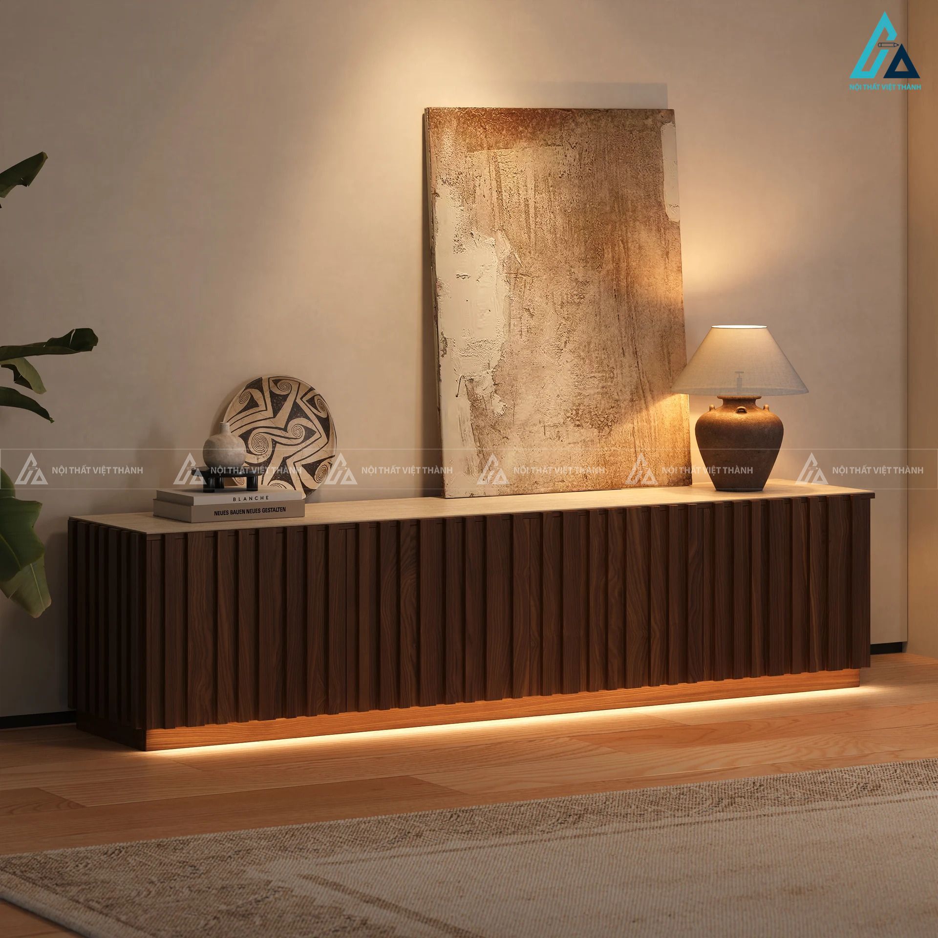 Kệ tivi gỗ tự nhiên thiết kế tủ bệt hiện đại có đèn led decor 3
