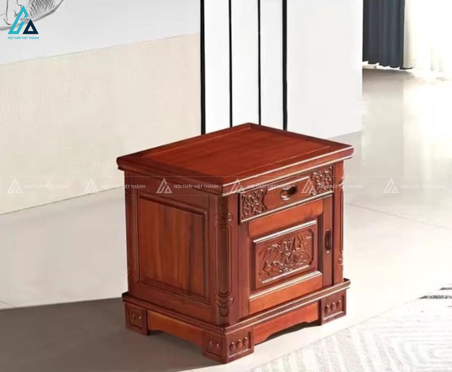 Bộ kệ tivi gỗ tự nhiên chạm khắc hoa văn cổ điển sang trọng 3