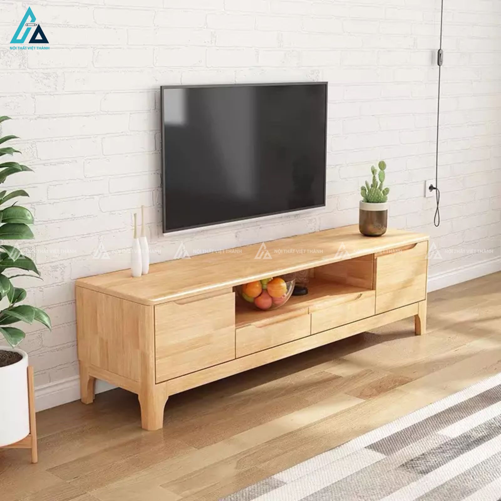 Kệ tivi gỗ tự nhiên thiết kế tối giản cho phòng khách hiện đại