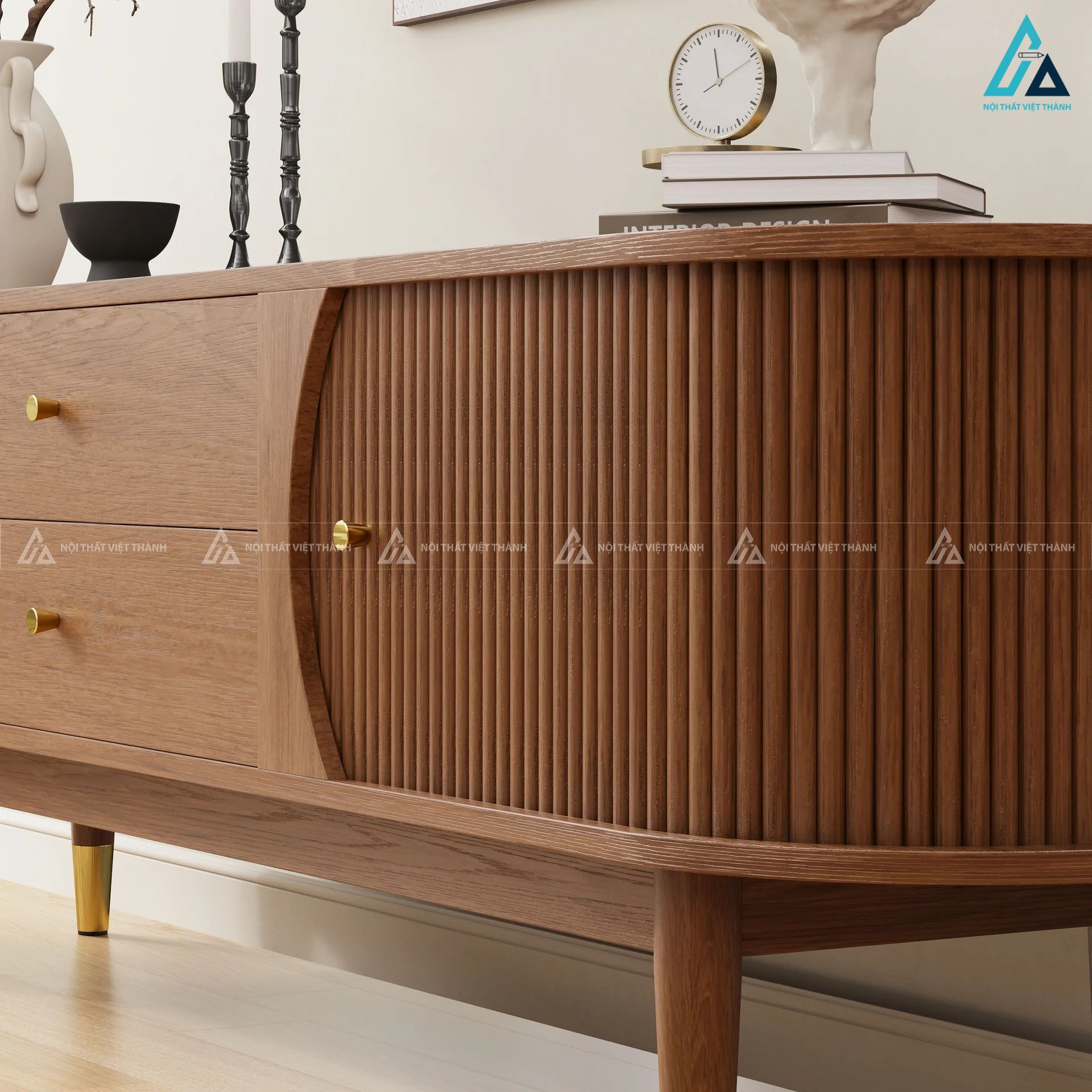 Kệ tivi gỗ tự nhiên thiết kế bo cong hiện đại sang trọng 2
