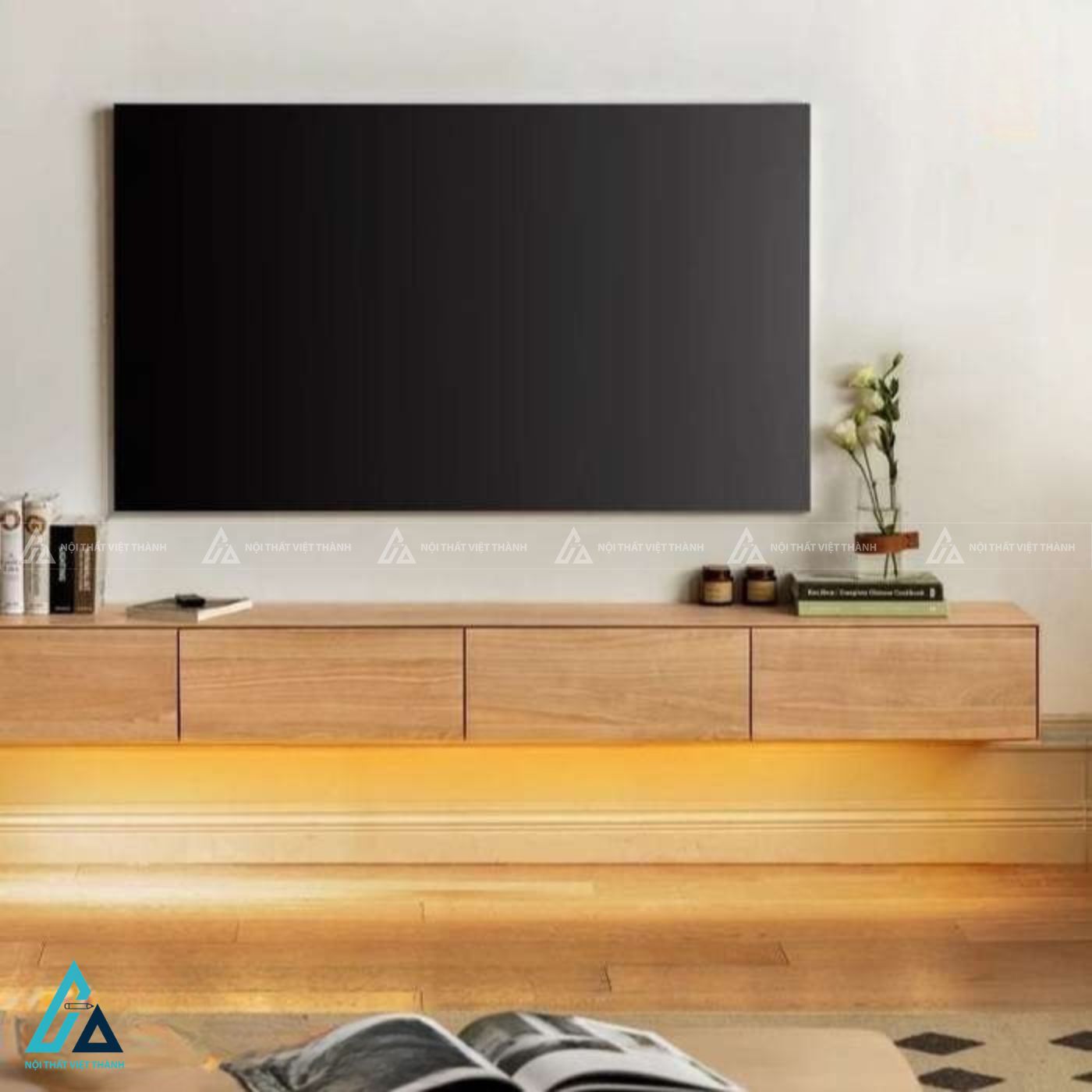 Kệ tivi treo tường gỗ tự nhiên thiết kế tối giản hiện đại 3