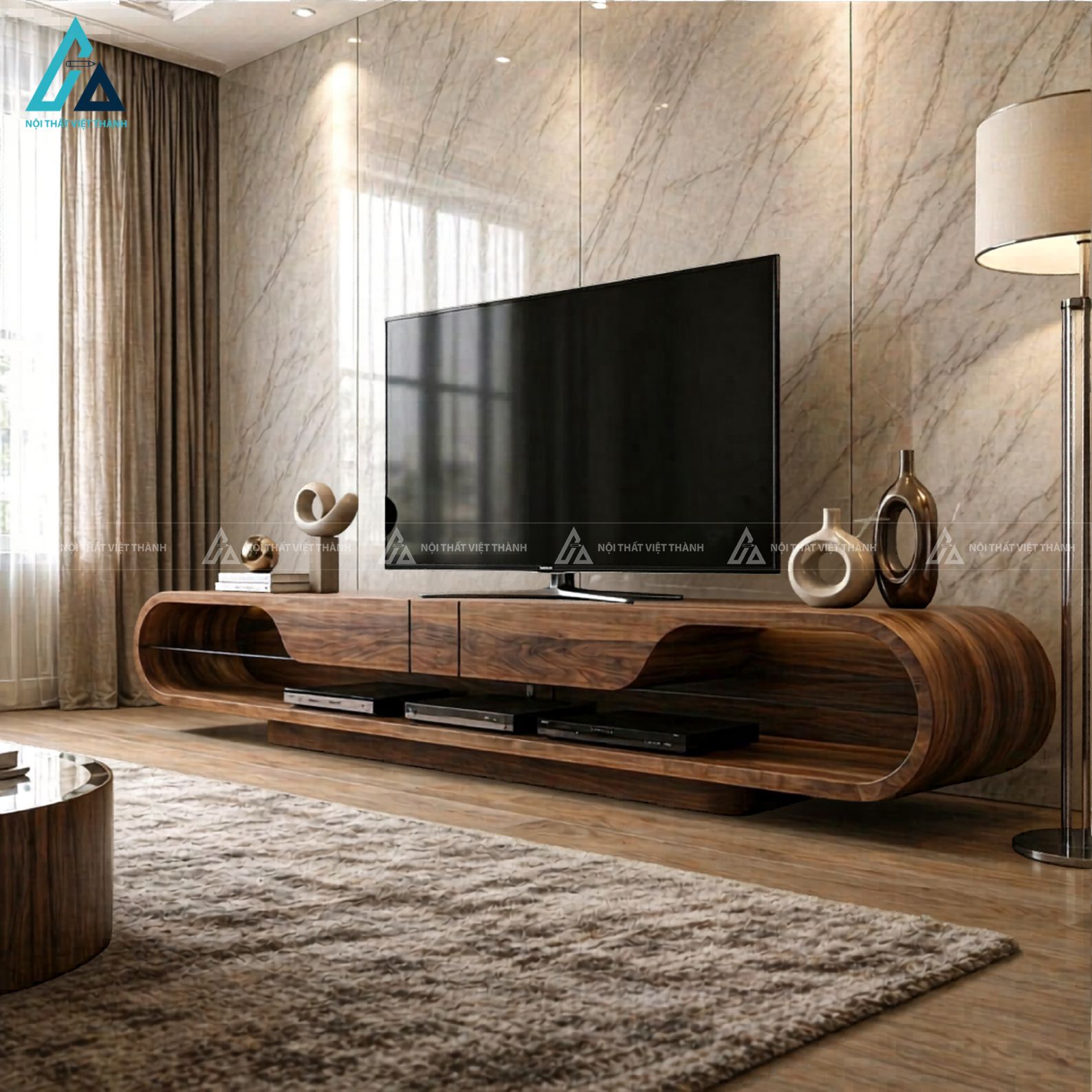 Kệ tivi gỗ thiết kế bo tròn hiện đại sang trọng cao cấp 3