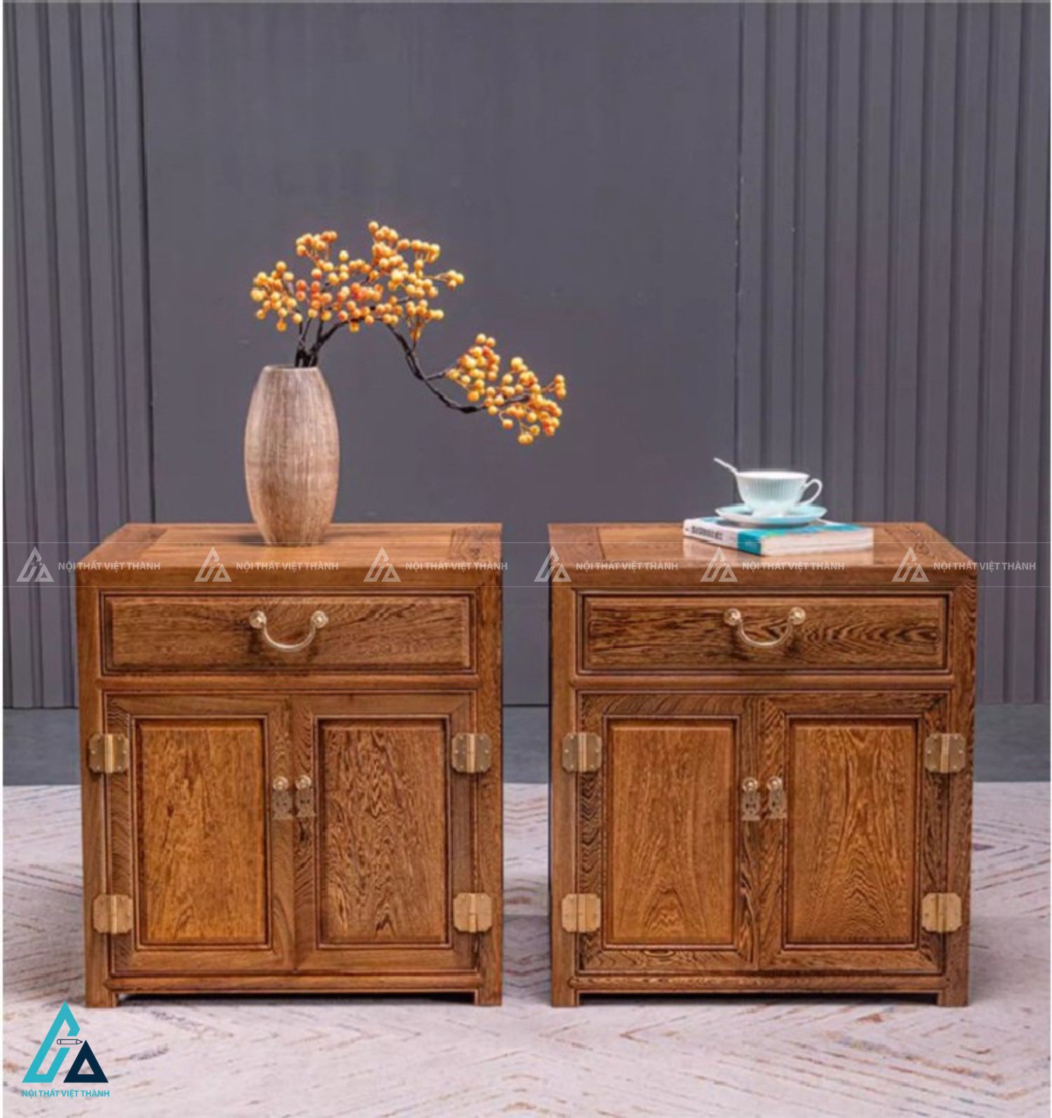 Bộ kệ tivi gỗ tự nhiên kết hợp tủ đứng sang trọng đẳng cấp 4