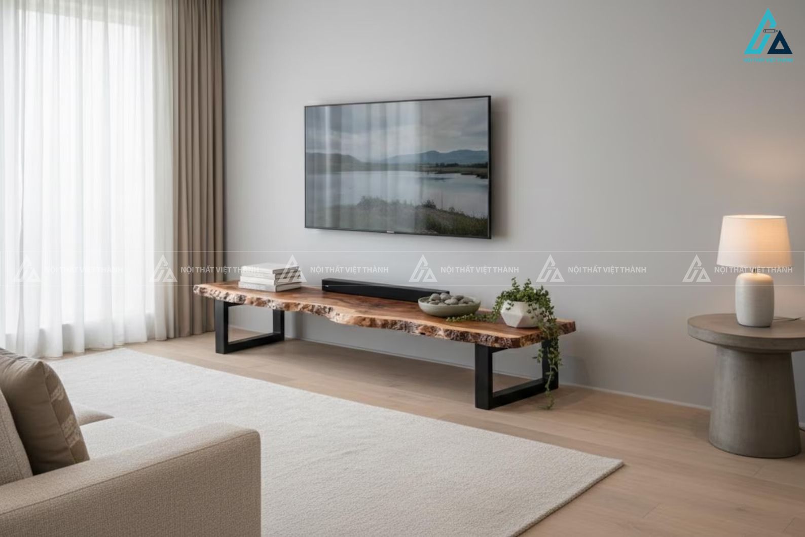 Kệ tivi gỗ tự nhiên chân sắt hiện đại sang trọng tinh tế 3