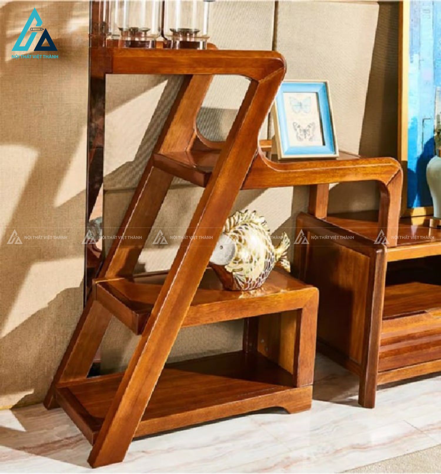 Bộ kệ tivi gỗ tự nhiên kết hợp tủ trang trí sang trọng 3