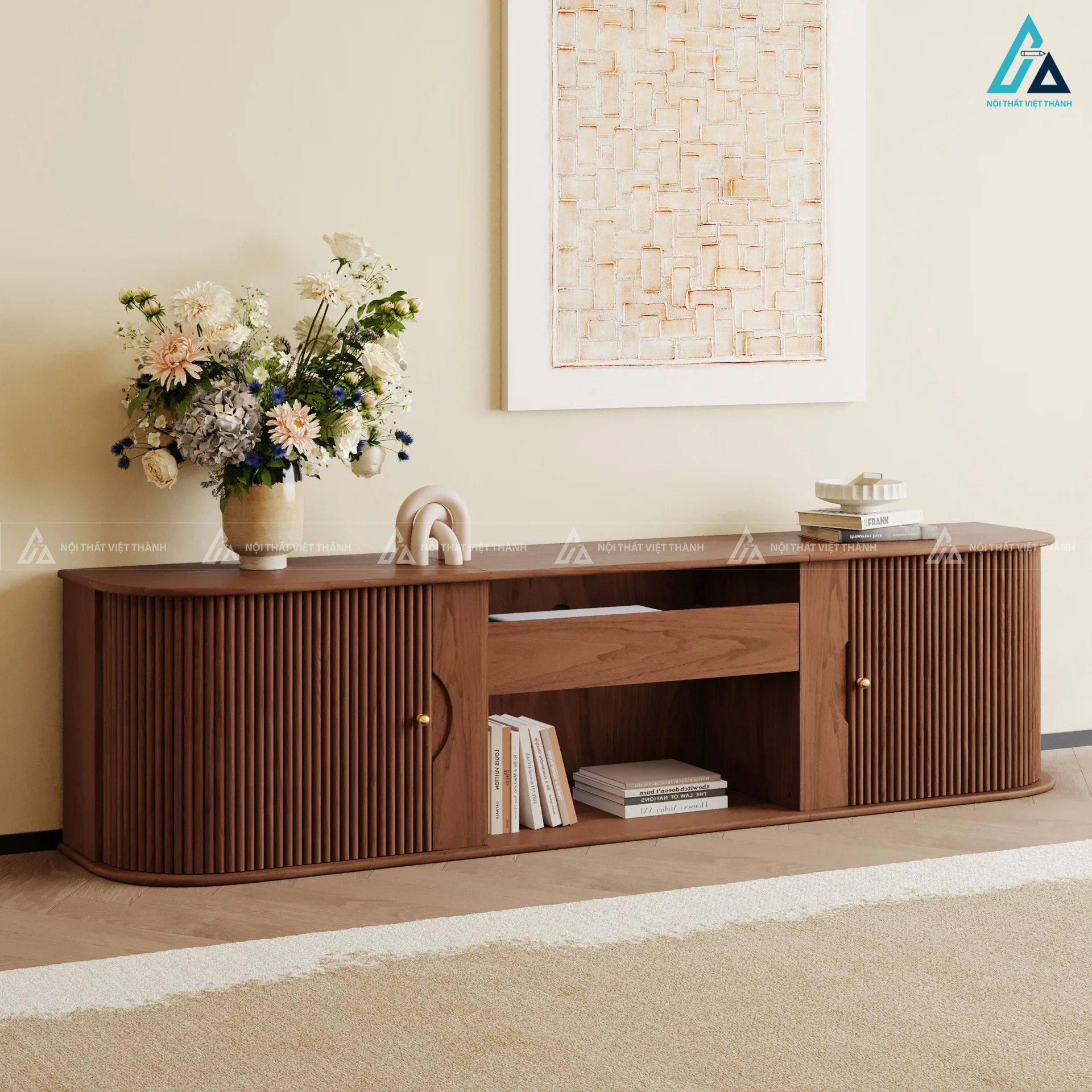 Kệ tivi gỗ tự nhiên thiết kế mở rộng thông minh sang trọng 3