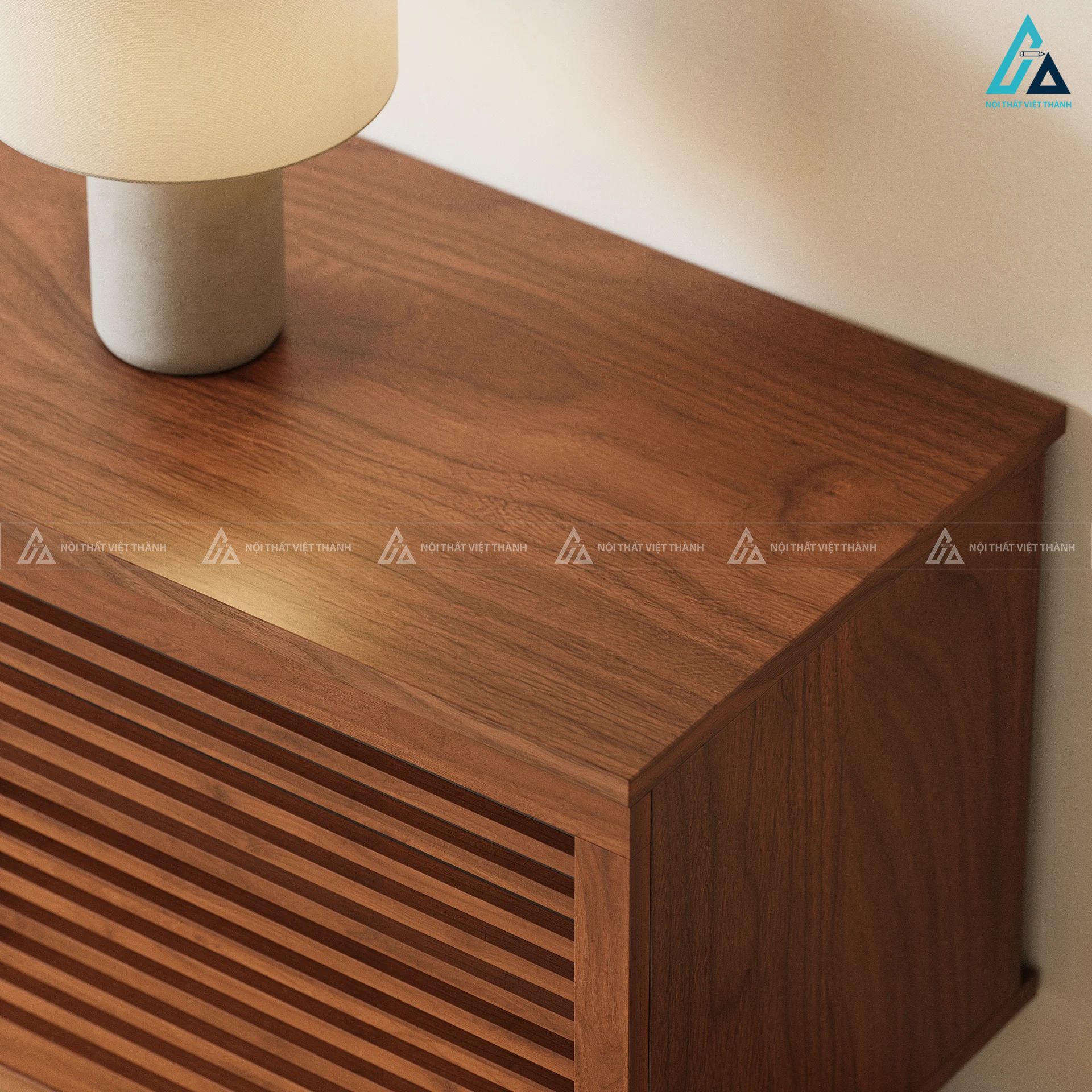 Kệ tivi gỗ tự nhiên cánh nan ngang tích hợp đèn led hiện đại 5
