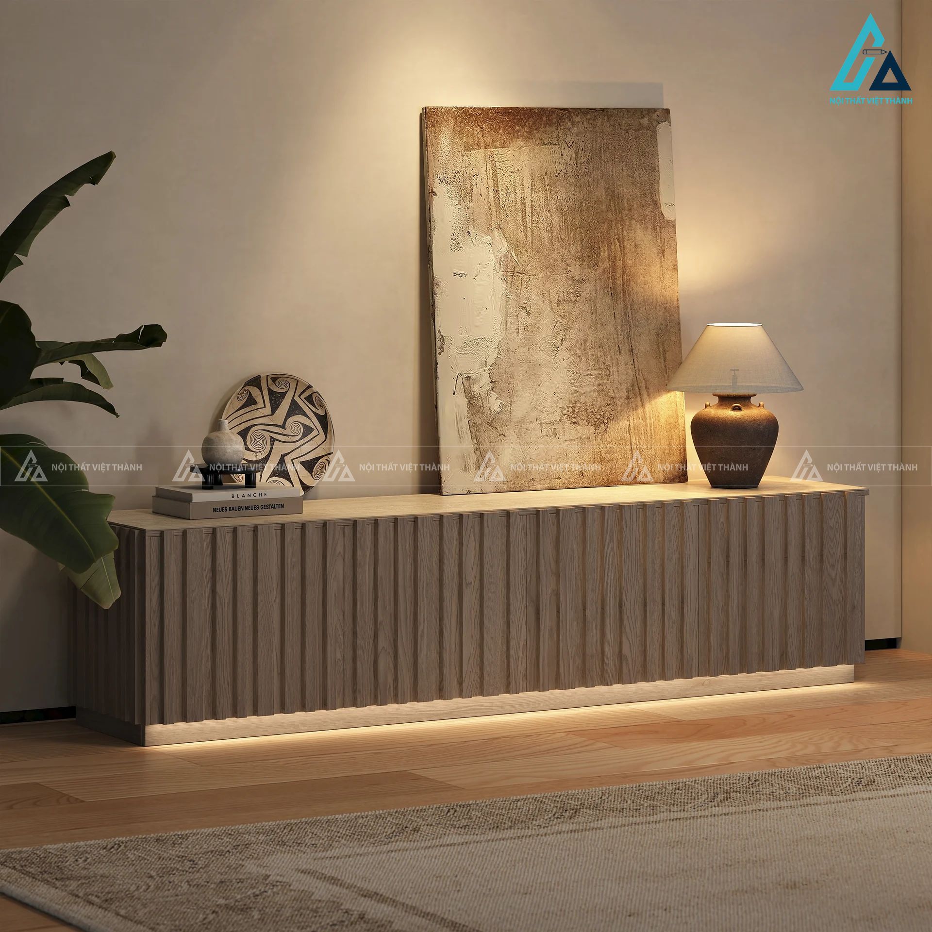 Kệ tivi gỗ tự nhiên thiết kế tủ bệt đèn led hiện đại sang trọng