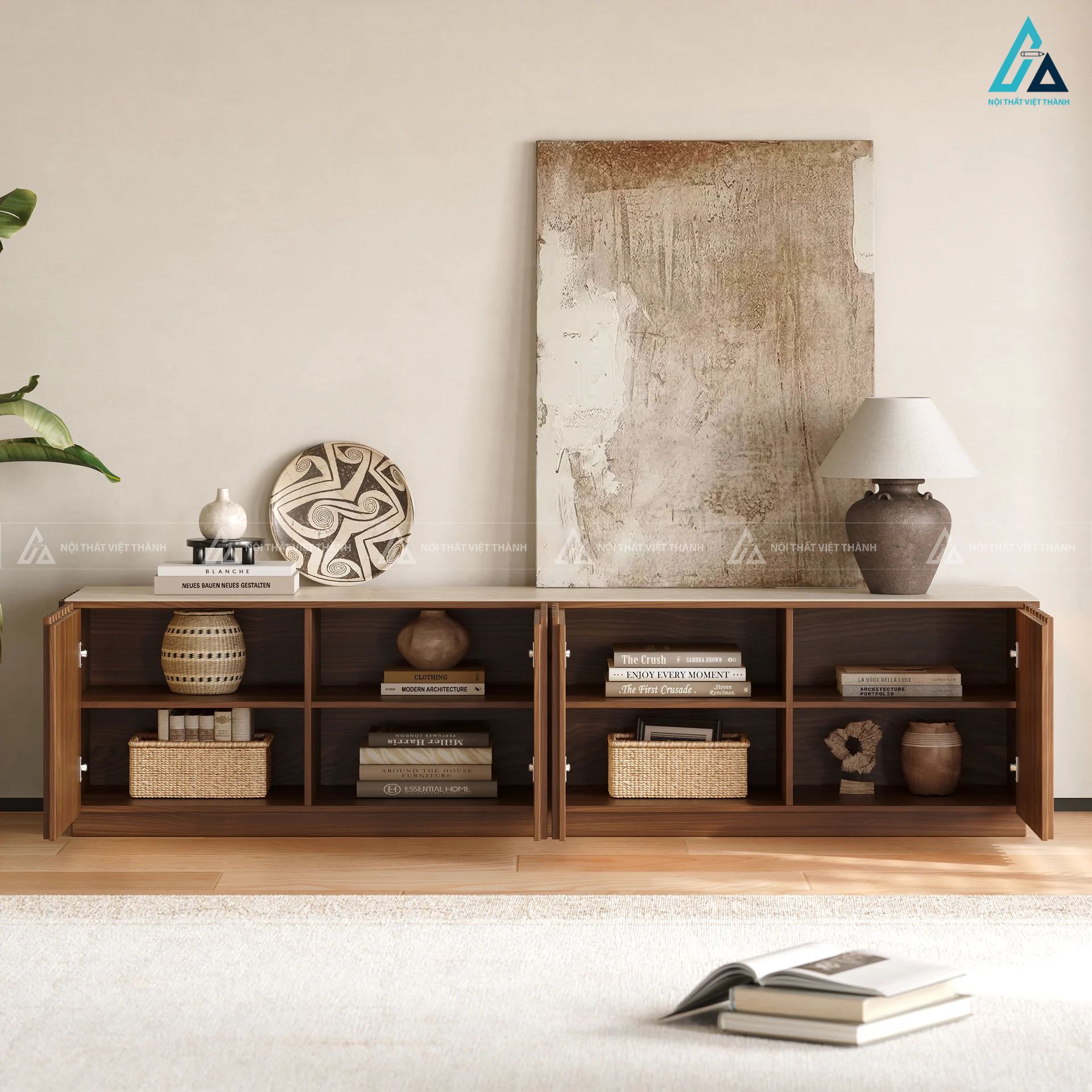 Kệ tivi gỗ tự nhiên thiết kế tủ bệt hiện đại có đèn led decor 4
