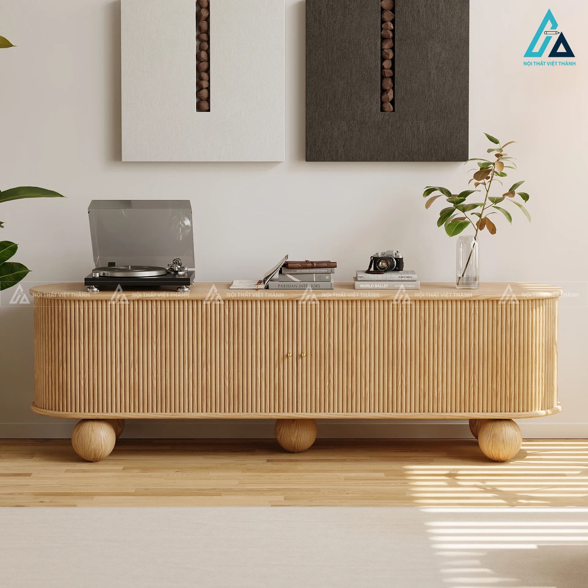 Kệ tivi gỗ tự nhiên chân tròn thiết kế bo cong độc đáo 4