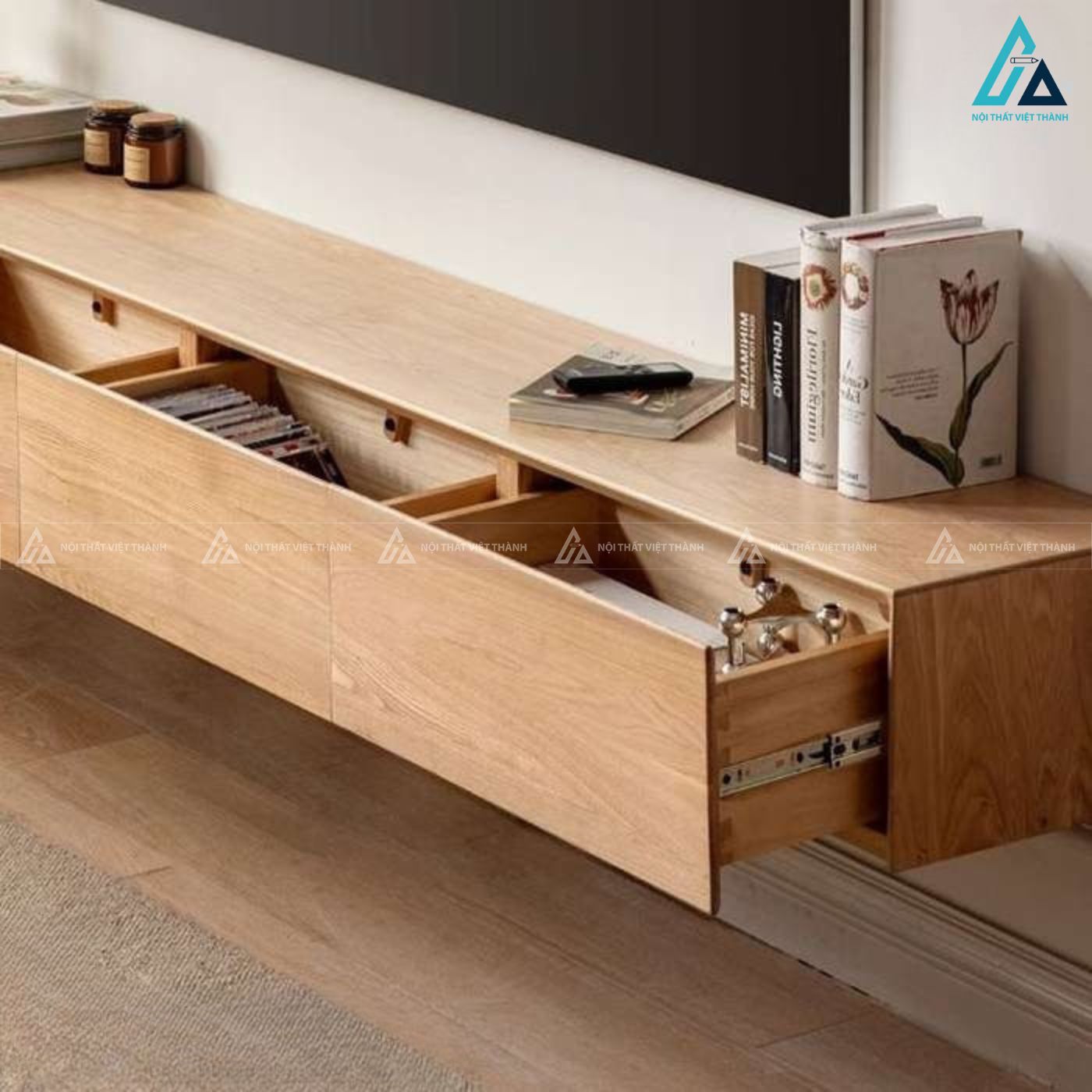 Kệ tivi treo tường gỗ tự nhiên thiết kế tối giản hiện đại 4