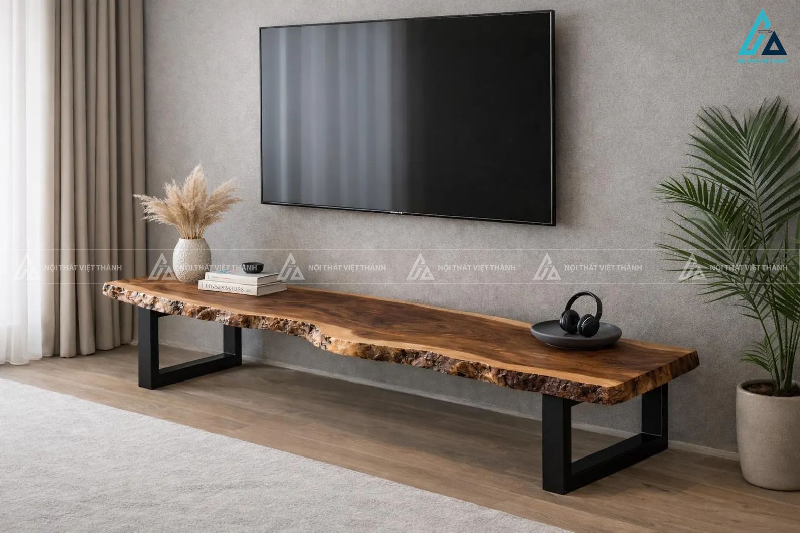 Kệ tivi gỗ tự nhiên chân sắt hiện đại sang trọng tinh tế 4