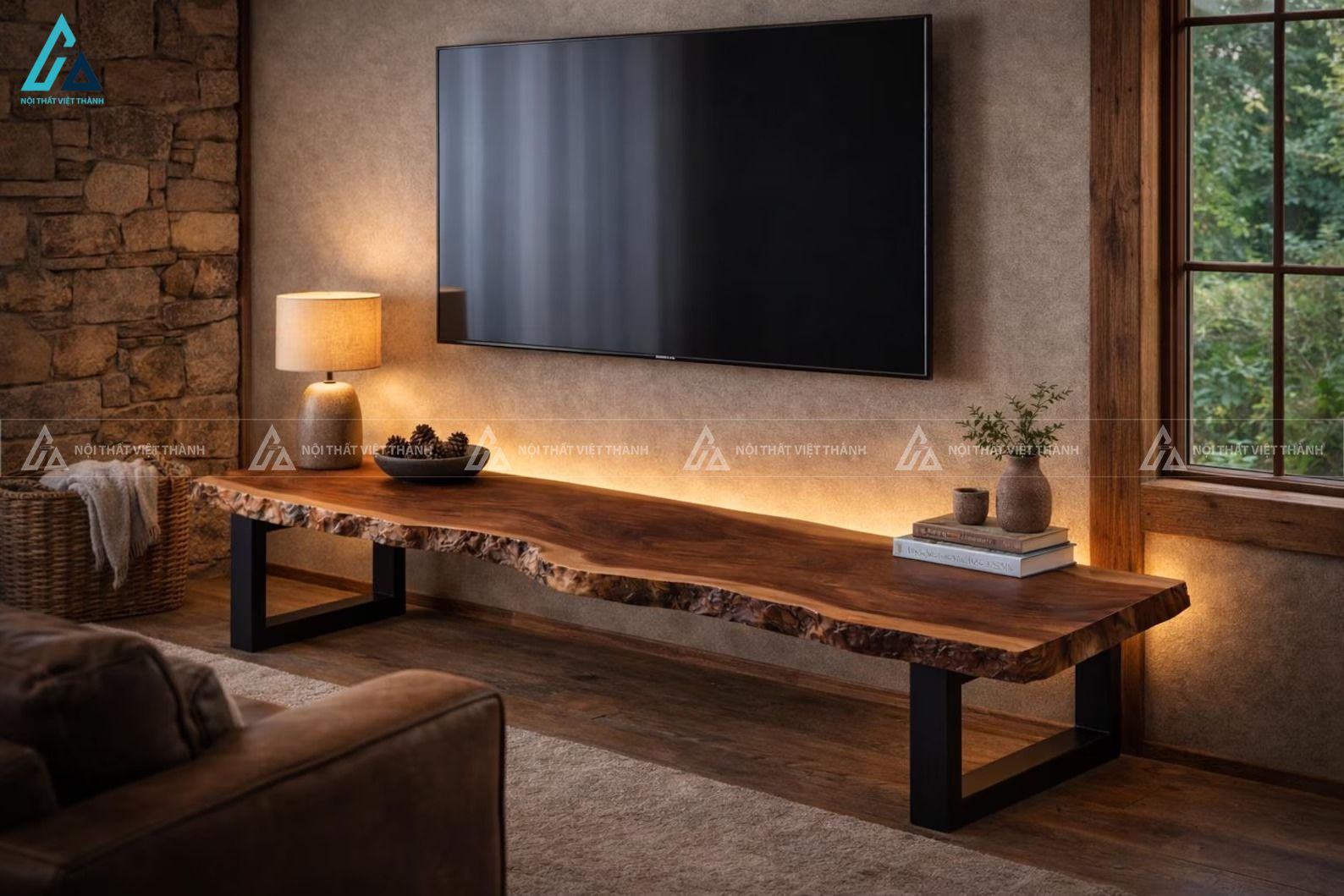 Kệ tivi gỗ tự nhiên chân sắt hiện đại sang trọng tinh tế 5