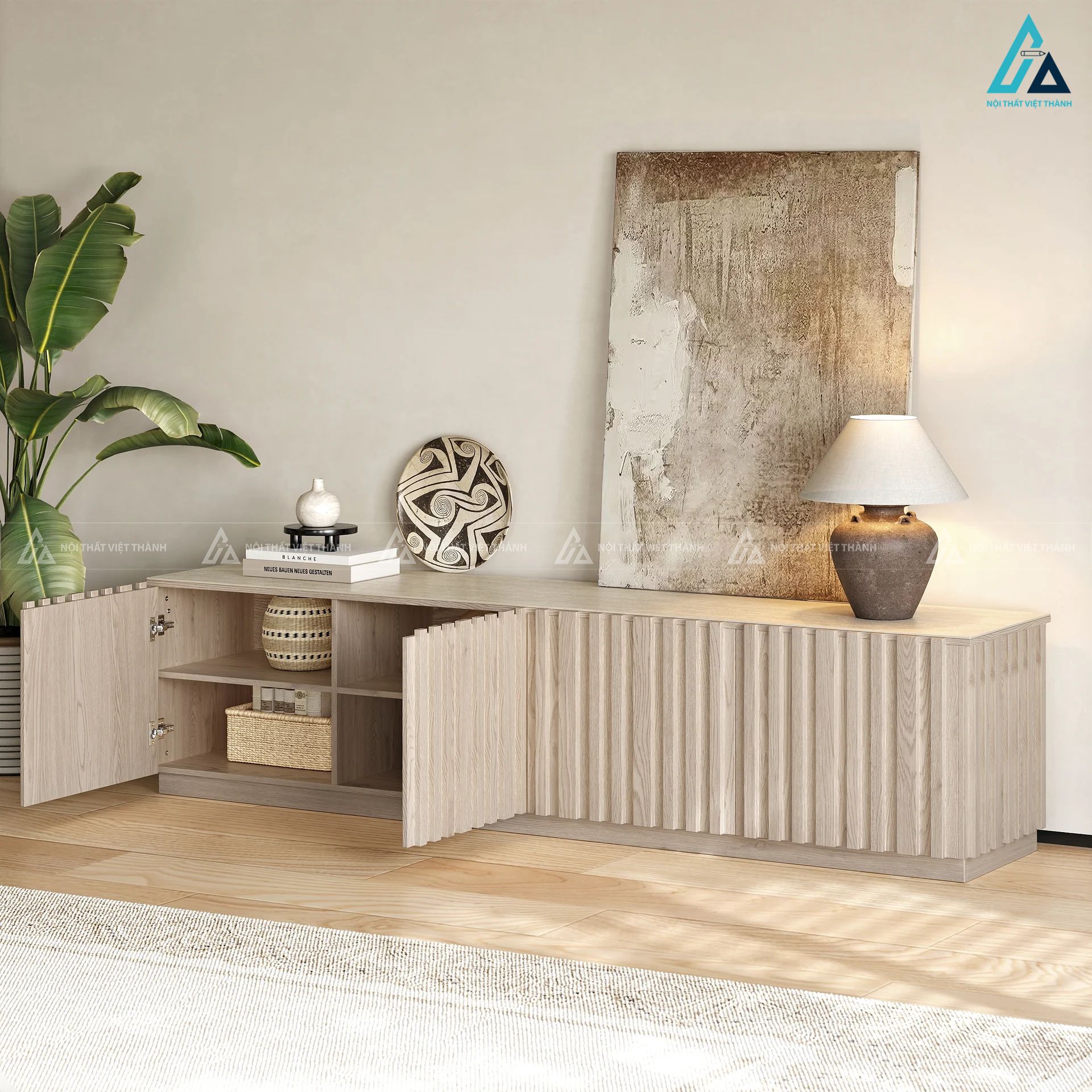 Kệ tivi gỗ tự nhiên thiết kế tủ bệt đèn led hiện đại sang trọng 5