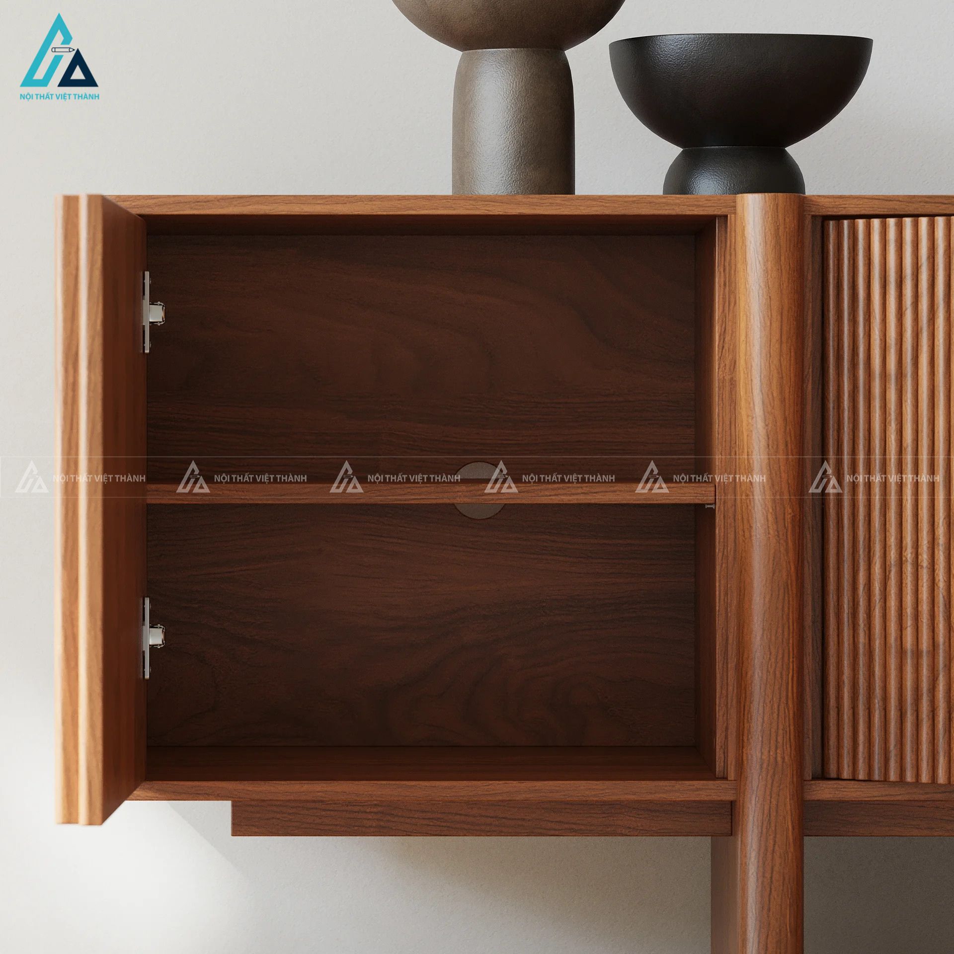 Kệ tivi gỗ tự nhiên thiết kế cánh nan dọc sang trọng đẳng cấp 5