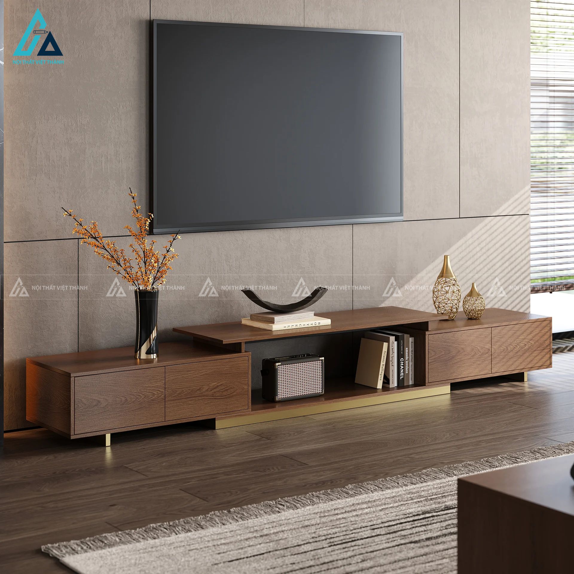 Kệ tivi gỗ tự nhiên thiết kế thông minh sang trọng cho phòng khách 5