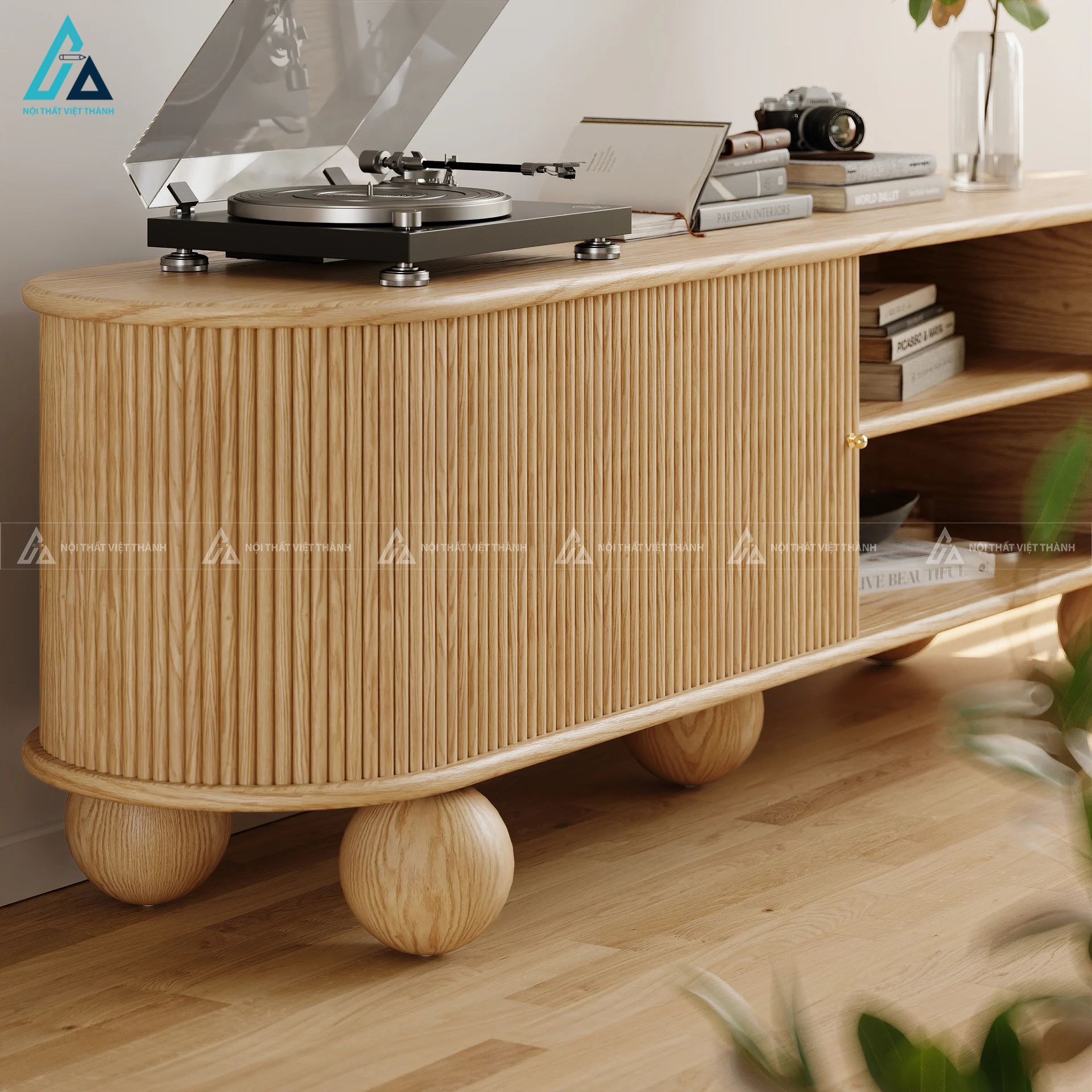 Kệ tivi gỗ tự nhiên chân tròn thiết kế bo cong độc đáo 6