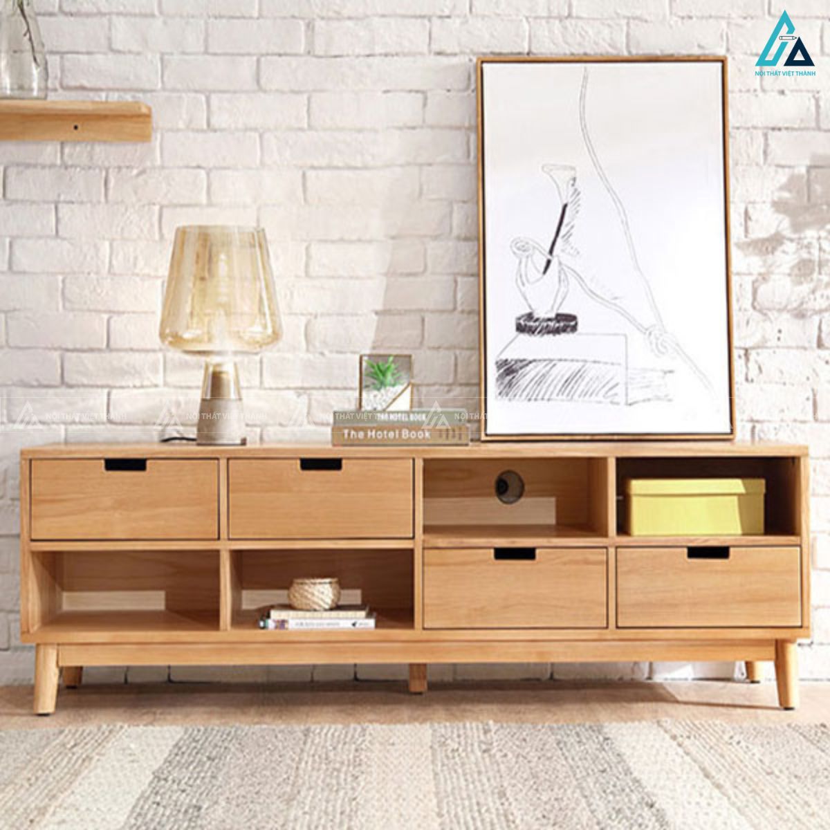 Kệ tivi gỗ tự nhiên nhiều ngăn kéo thông minh cho phòng khách