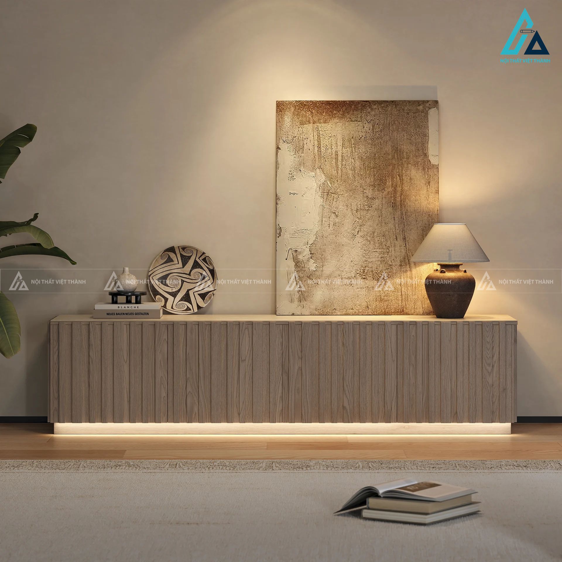 Kệ tivi gỗ tự nhiên thiết kế tủ bệt đèn led hiện đại sang trọng 6