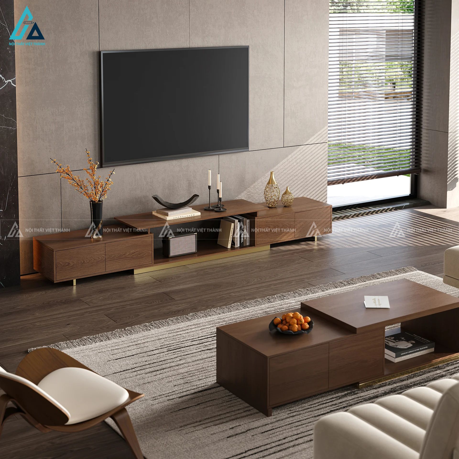 Kệ tivi gỗ tự nhiên thiết kế thông minh sang trọng cho phòng khách 6