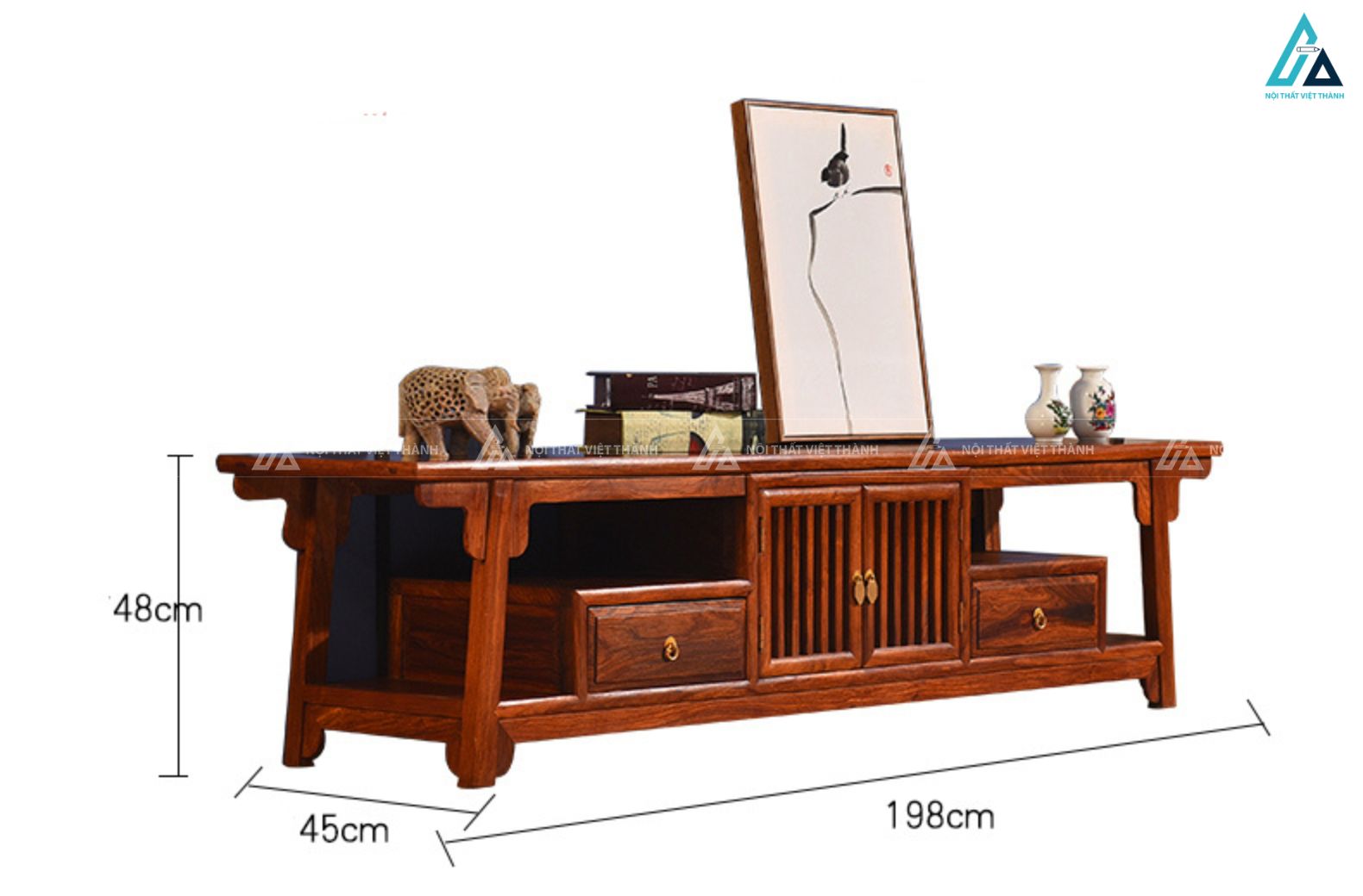 Kệ tivi gỗ tự nhiên thiết kế cánh nan truyền thống sang trọng 7