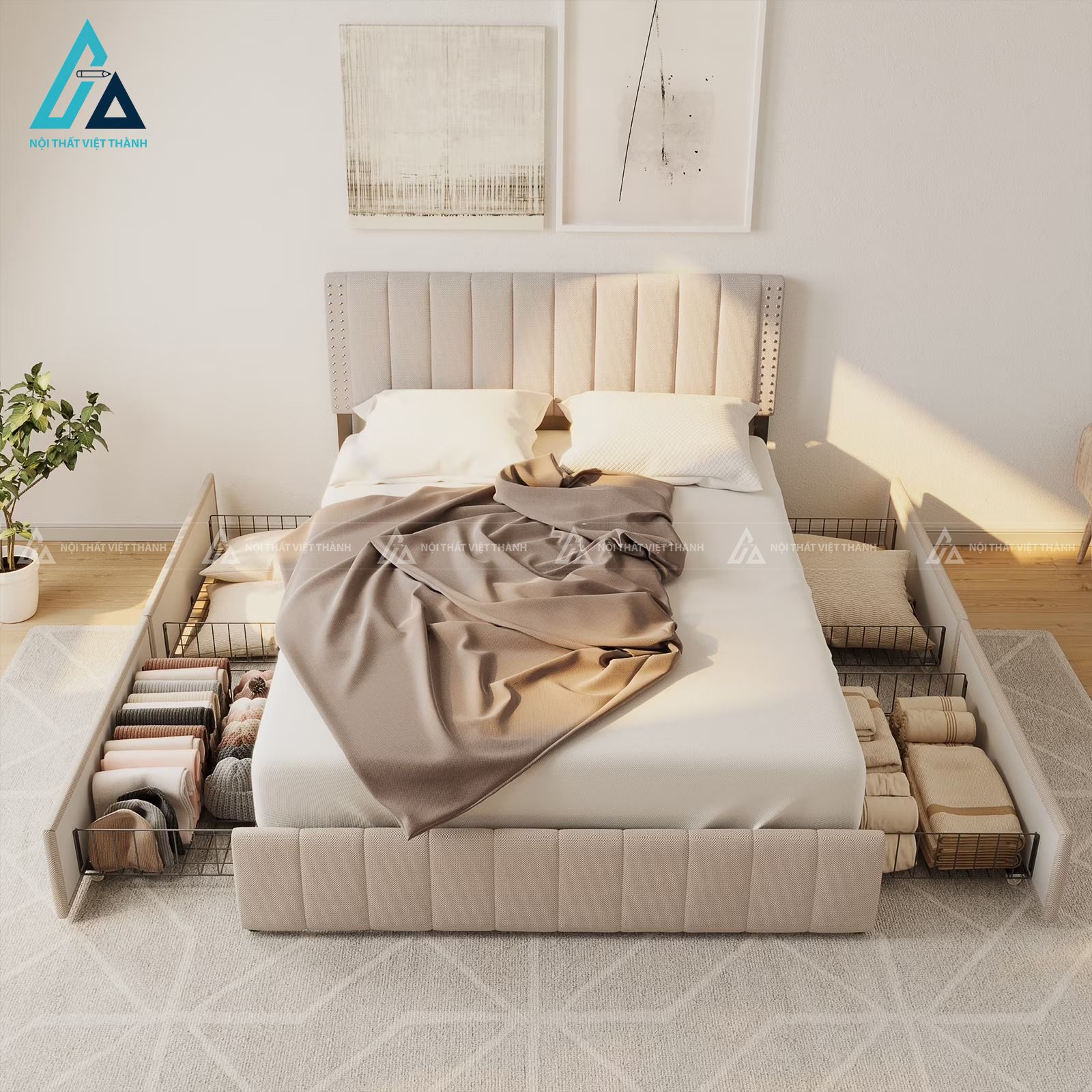 Combo phòng ngủ thông minh tích hợp giường ngăn kéo và tủ đứng tiện nghi