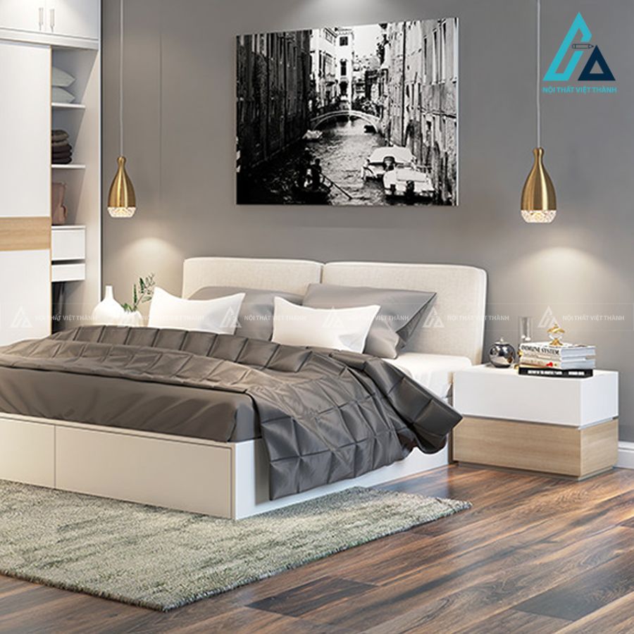Combo phòng ngủ hiện đại tích hợp giường hộp và tủ kịch trần có kệ góc 1