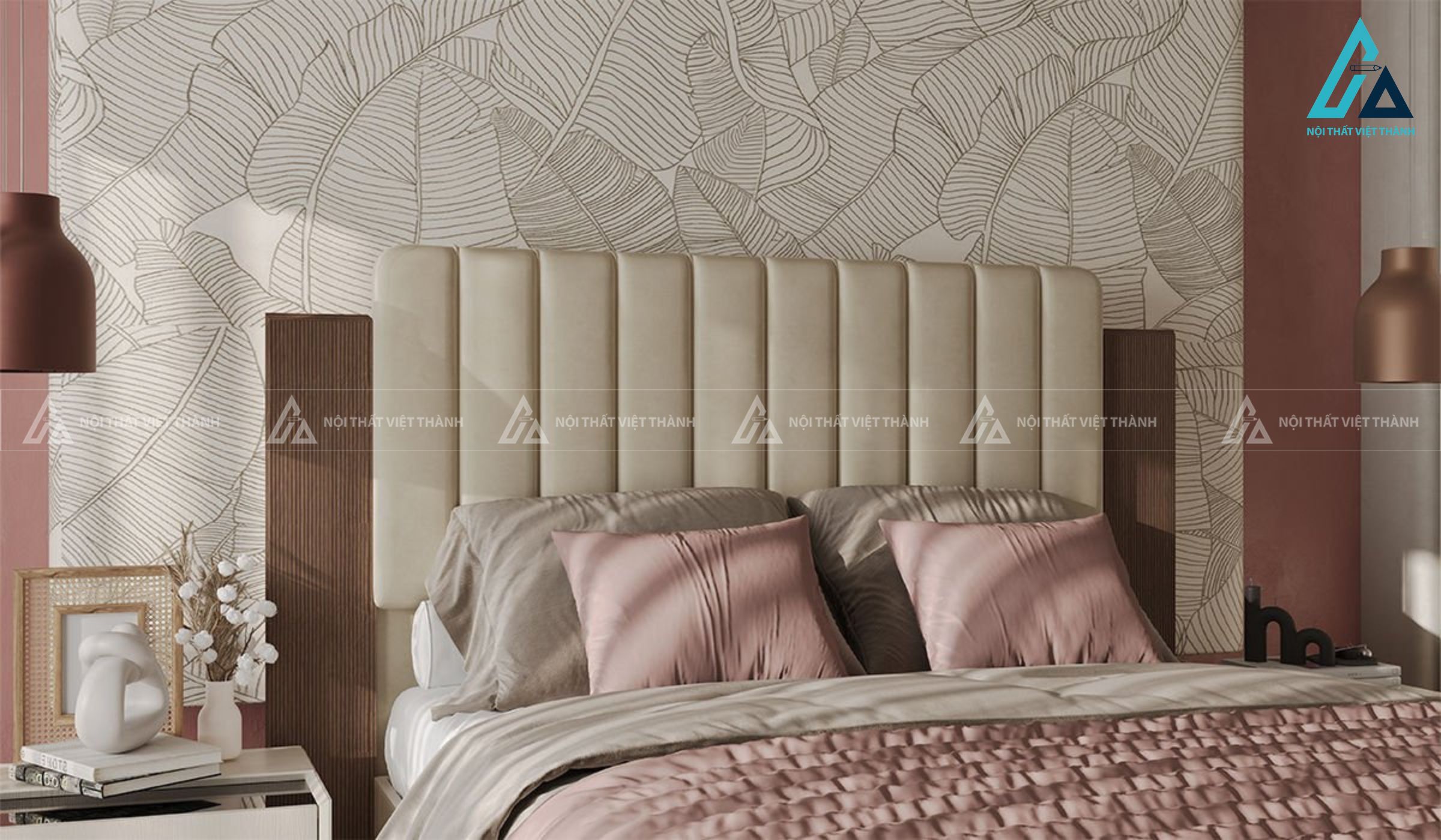 Combo phòng ngủ giường đầu nệm múi dọc tủ áo cánh gương và tủ trang trí 1