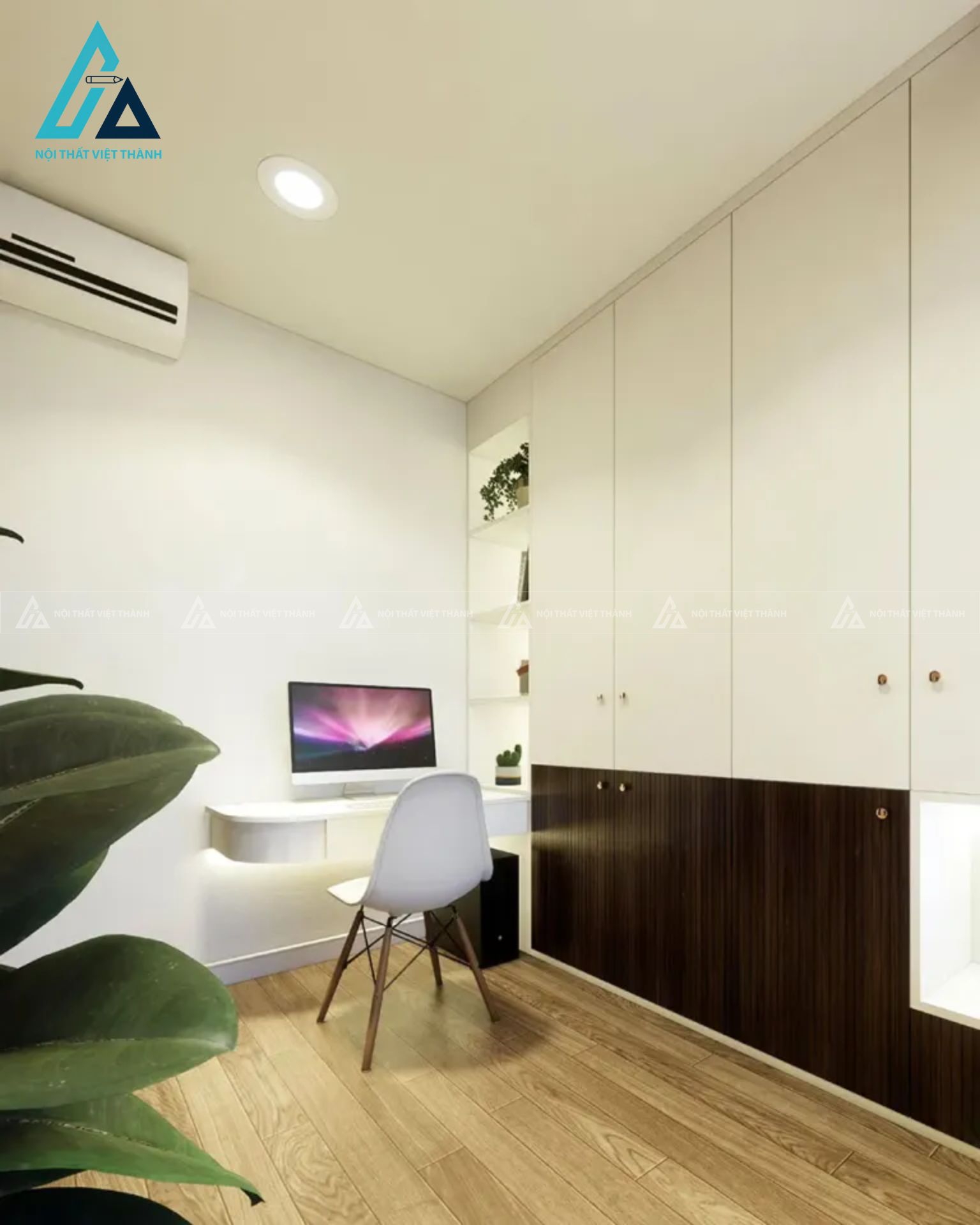 Combo phòng ngủ đương đại tích hợp giường dạng phản và kệ sách vòm 1