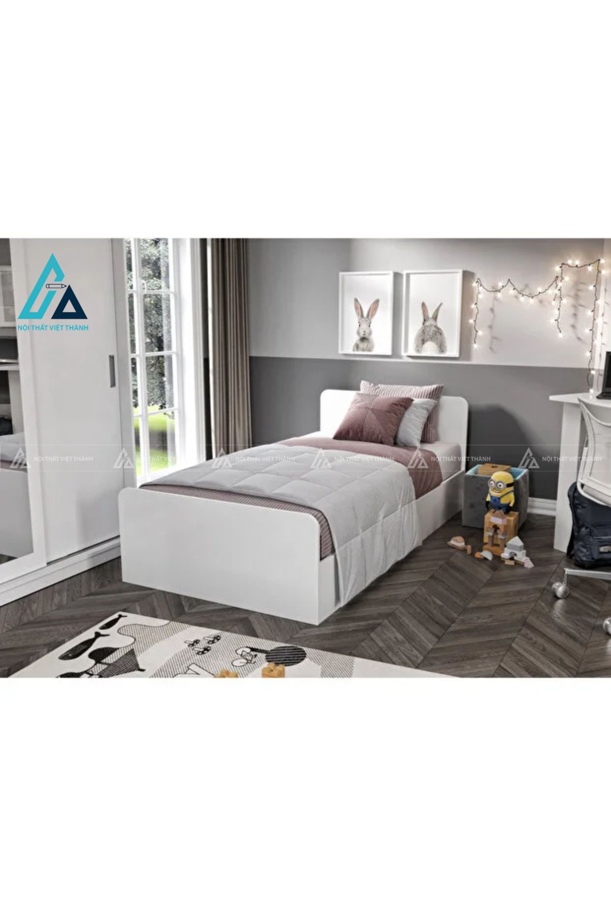 Combo phòng ngủ phong cách tối giản có tủ áo kịch trần và giường bệt 1