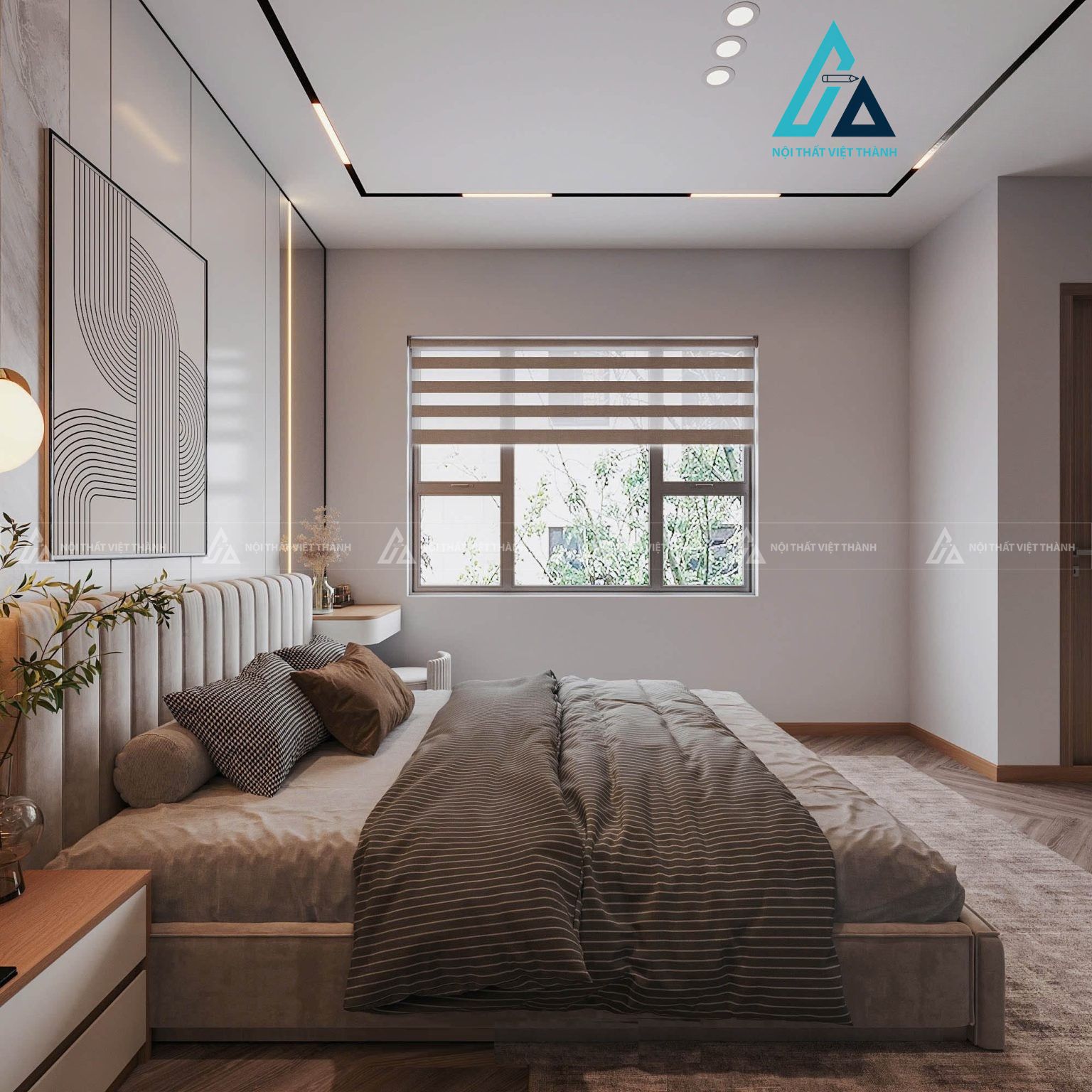 Combo nội thất phòng ngủ đẳng cấp tích hợp tủ áo cánh kính kịch trần 1