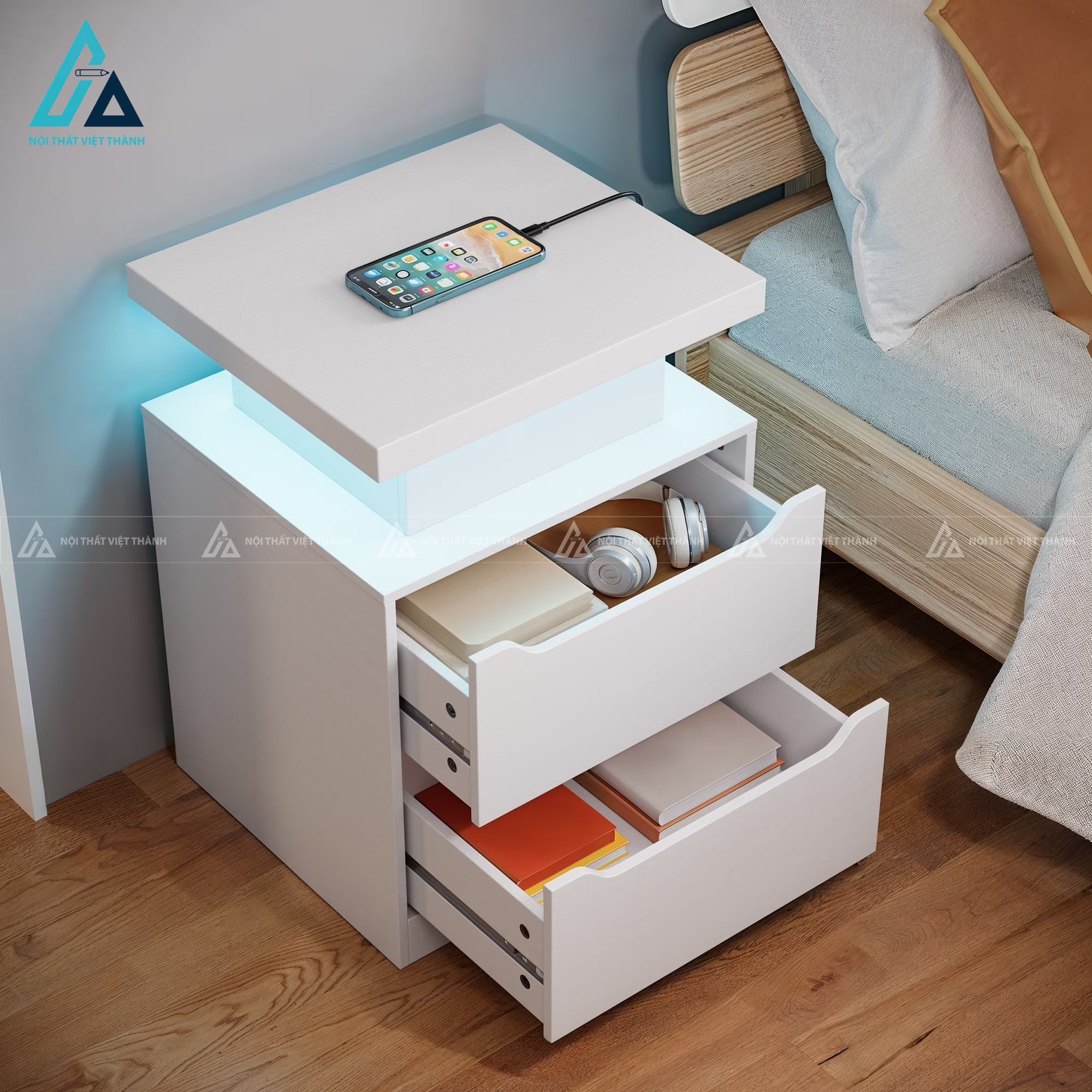 Combo nội thất phòng ngủ hiện đại tích hợp hệ tủ ngăn kéo lưu trữ lớn 4