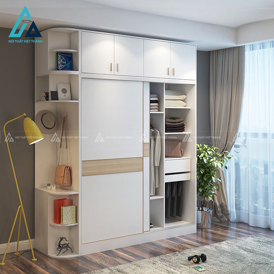Combo phòng ngủ hiện đại tích hợp giường hộp và tủ kịch trần có kệ góc 2