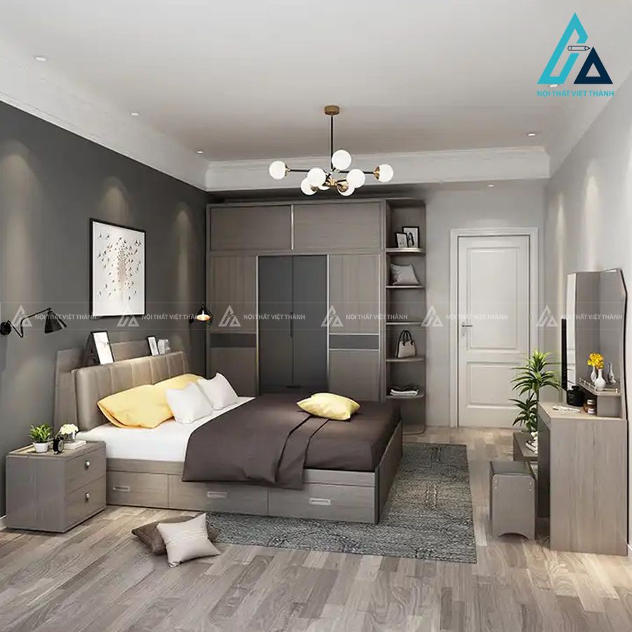 Combo phòng ngủ gỗ hiện đại tích hợp tủ cánh lùa kèm bàn phấn 2