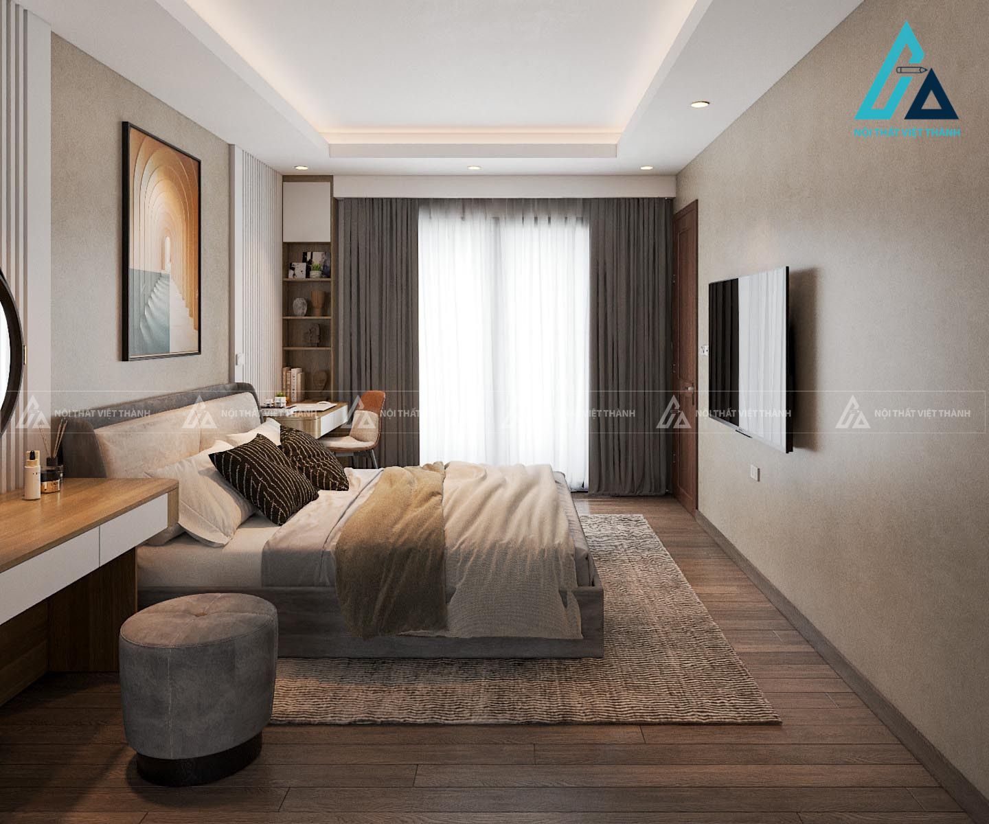 Combo phòng ngủ hiện đại tích hợp bàn làm việc và tủ quần áo kịch trần 2