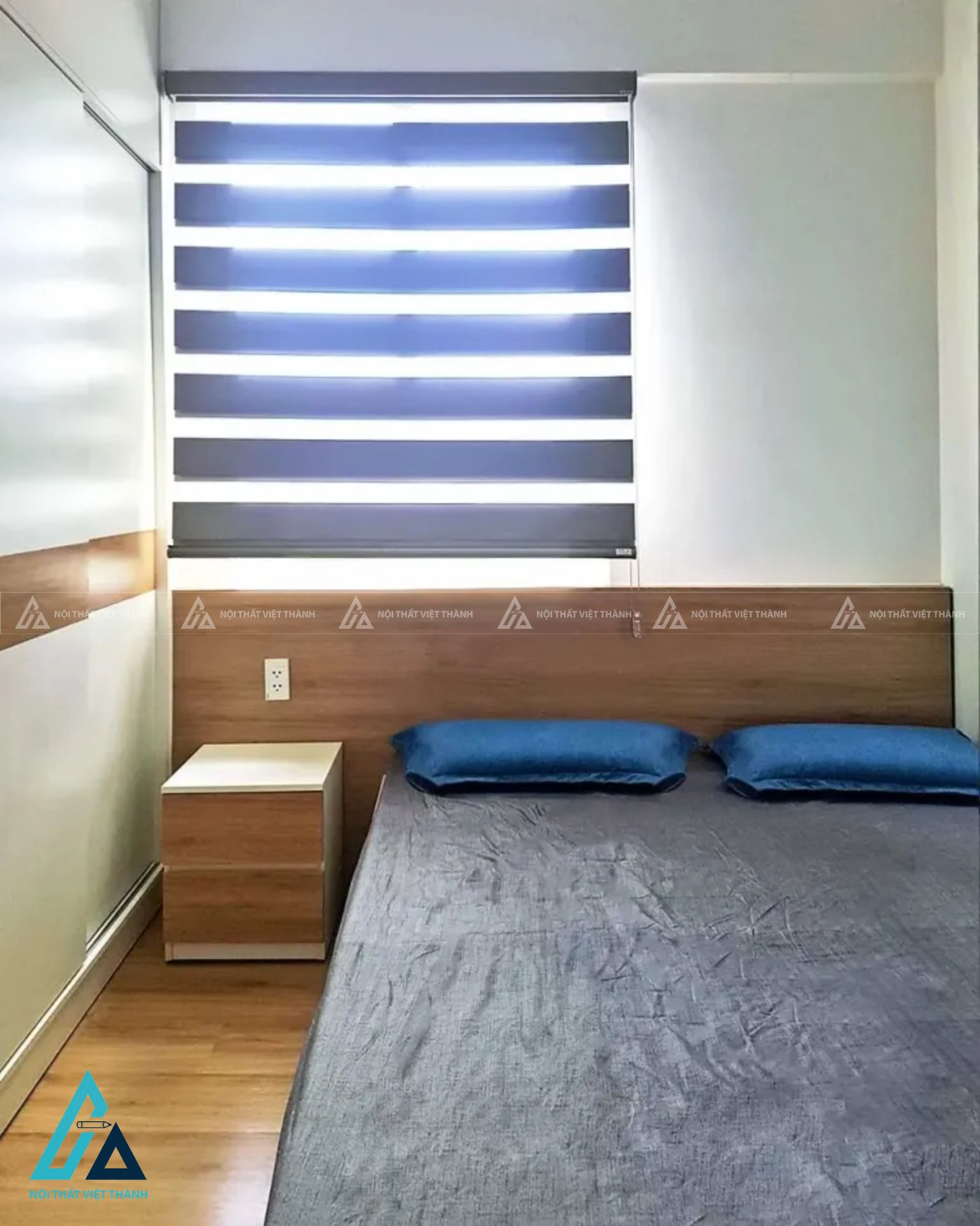 Combo phòng ngủ tích hợp tủ quần áo kịch trần và kệ trang trí bo góc 2